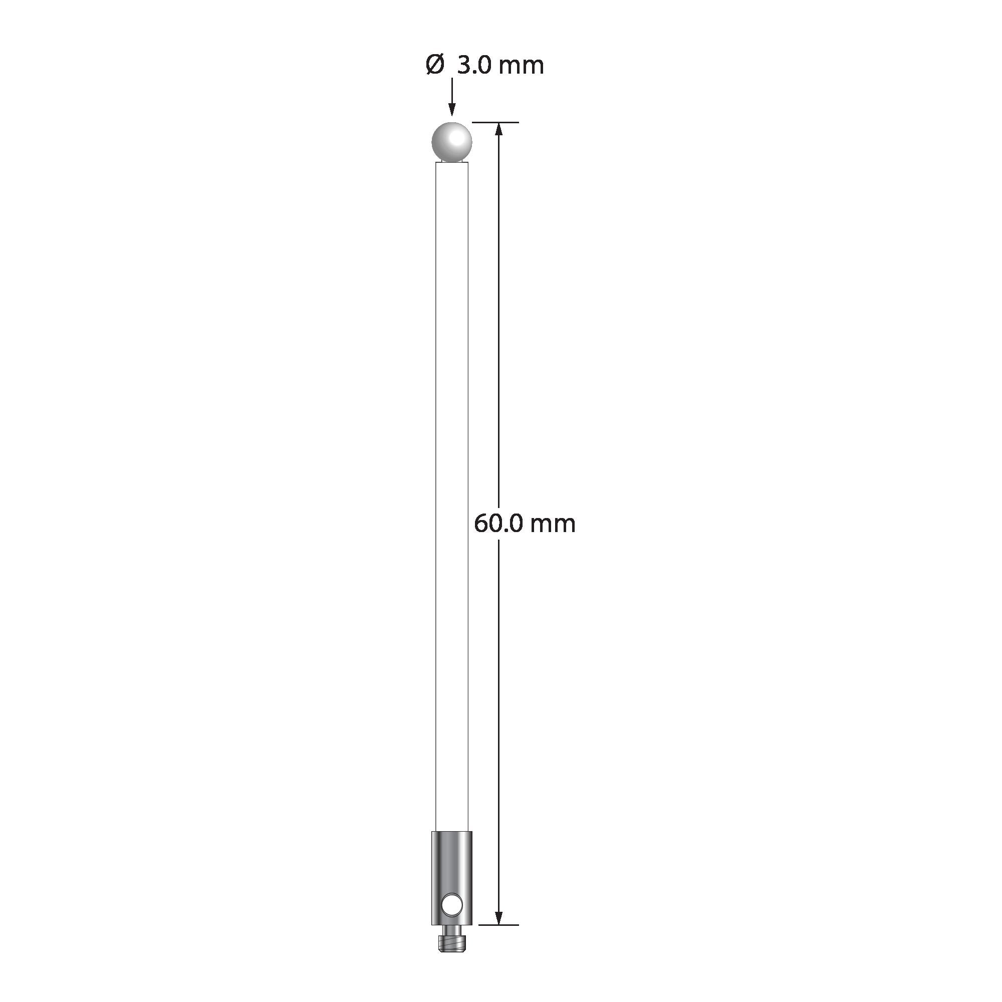 TM2-3060-C-Z M2 stylus with 3.0mm zirconia ball, ceramic stem, and stainless steel base, 60.0mm long by Q-Mark Manufacturing, Inc.