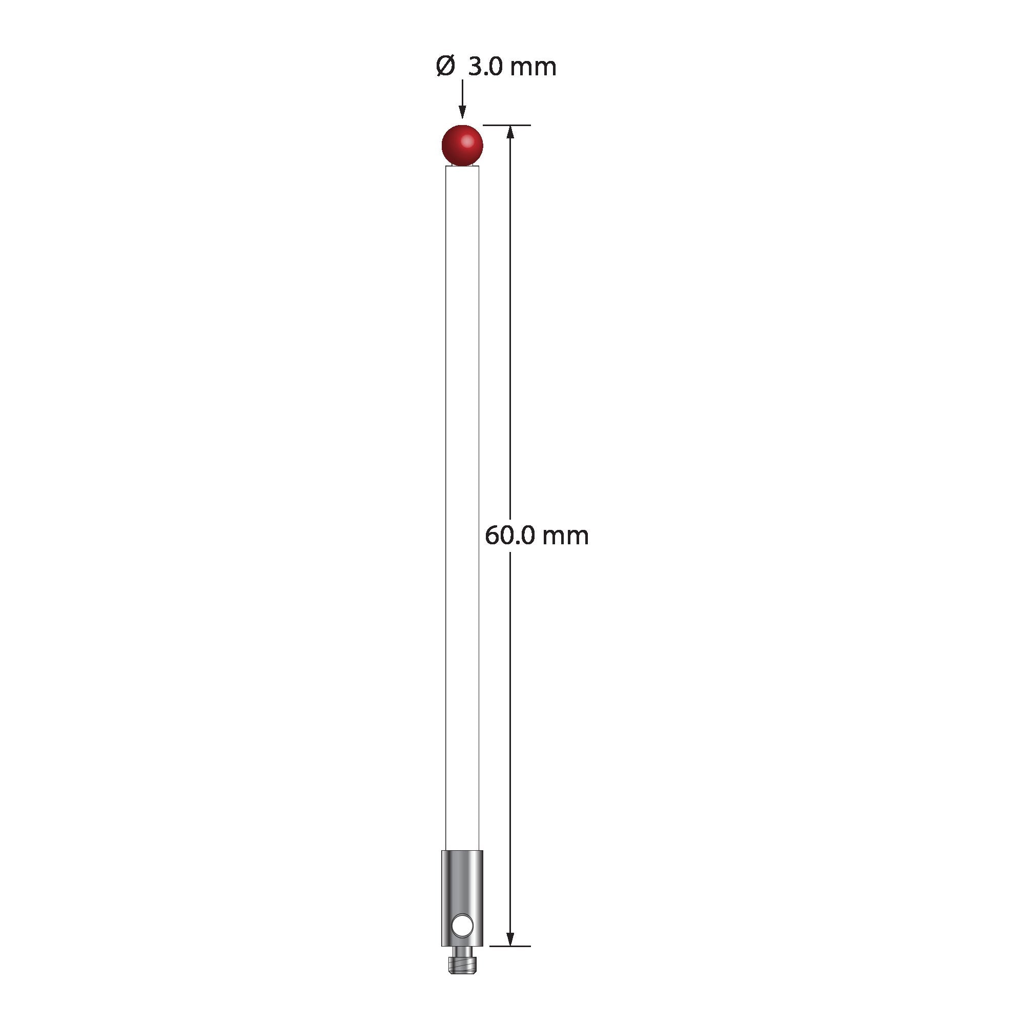 TM2-3060-C M2 stylus with 3.0mm ruby ball, ceramic stem, and stainless steel base, 60.0mm long by Q-Mark Manufacturing, Inc.