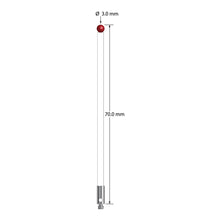 TM2-3070-C M2 stylus with 3.0mm ruby ball, ceramic stem, and stainless steel base, 70mm long.