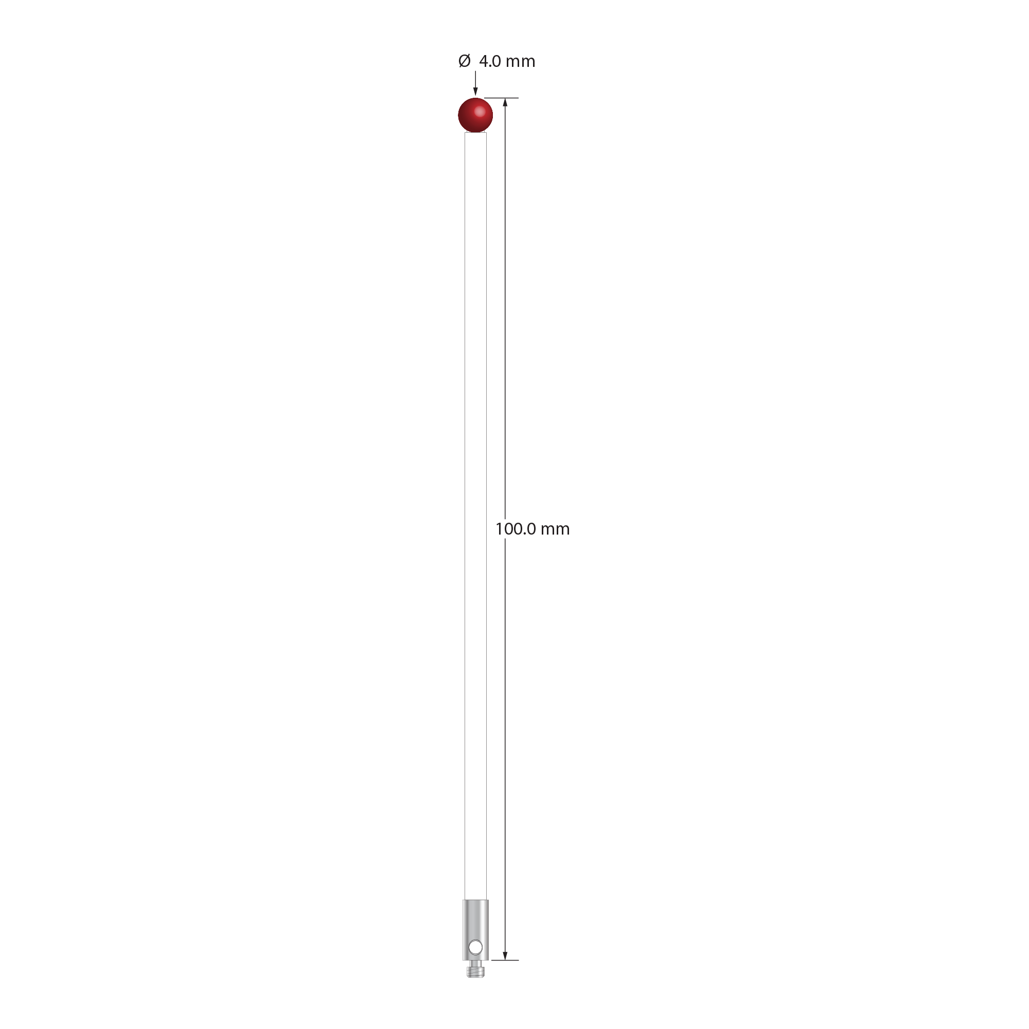 TM2-40100-C M2 stylus with 4.0mm ruby ball, ceramic stem, and stainless steel base, 100mm long by Q-Mark Manufacturing, Inc.
