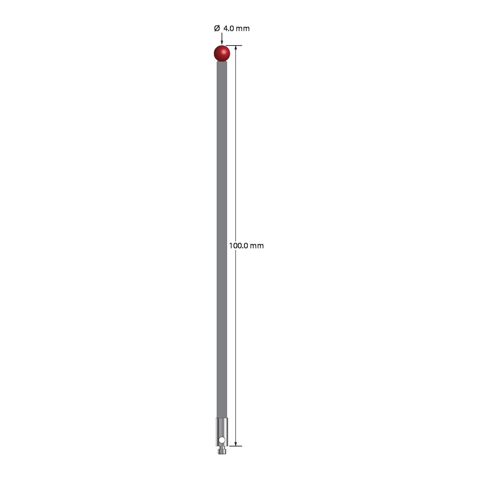 TM2-40100-G M2 stylus with 4.0mm ruby ball, carbon fiber stem, and stainless steel base, 100mm long by Q-Mark Manufacturing, Inc.