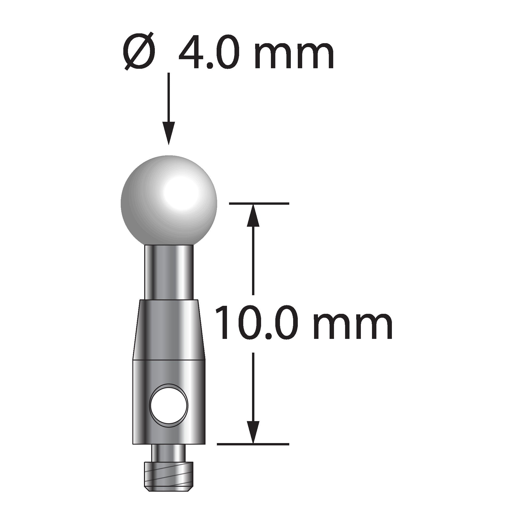 TM2-4012-Z M2 stylus with 4.0mm zirconia ball, carbide shaft, and stainless steel base.