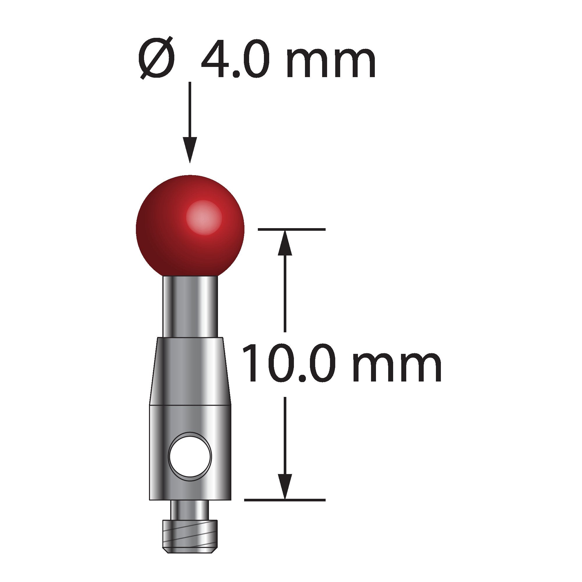 TM2-4012 M2 stylus with 4.0mm ruby ball, carbide shaft, and stainless steel base by Q-Mark Manufacturing, Inc.