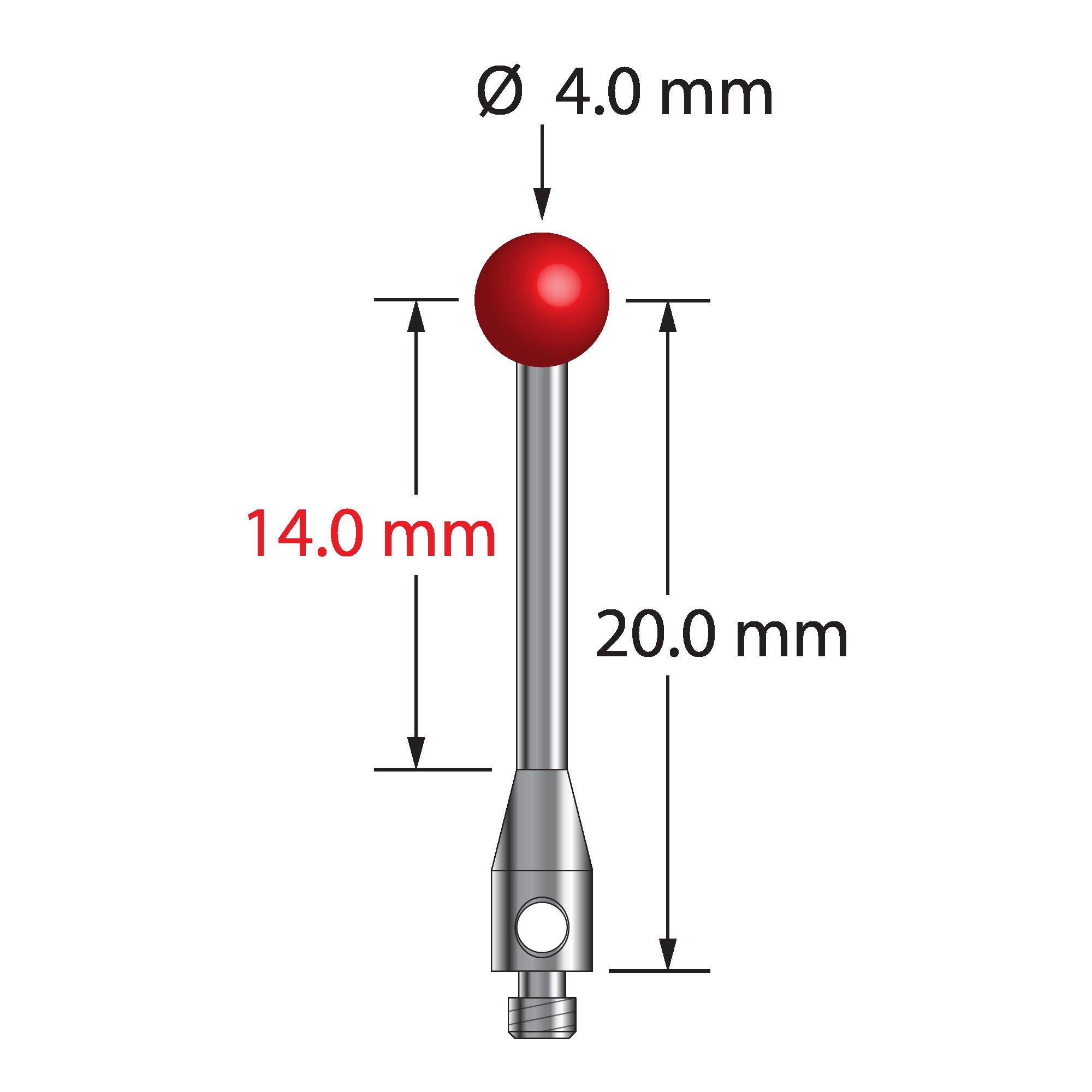TM2-4022-S M2 stylus with 4.0mm ruby ball, stainless steel stem, 20.0mm length by Q-Mark Manufacturing, Inc.