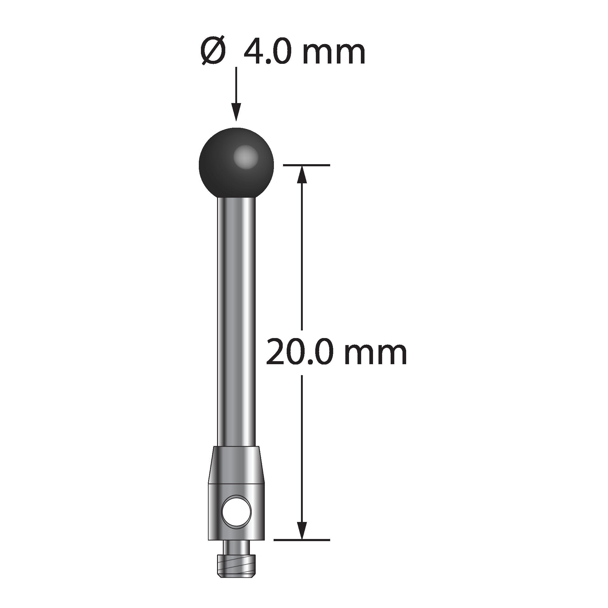TM2-4022-SN M2 stylus with 4.0mm silicon nitride ball and carbide stem, 20.0mm long by Q-Mark Manufacturing, Inc.