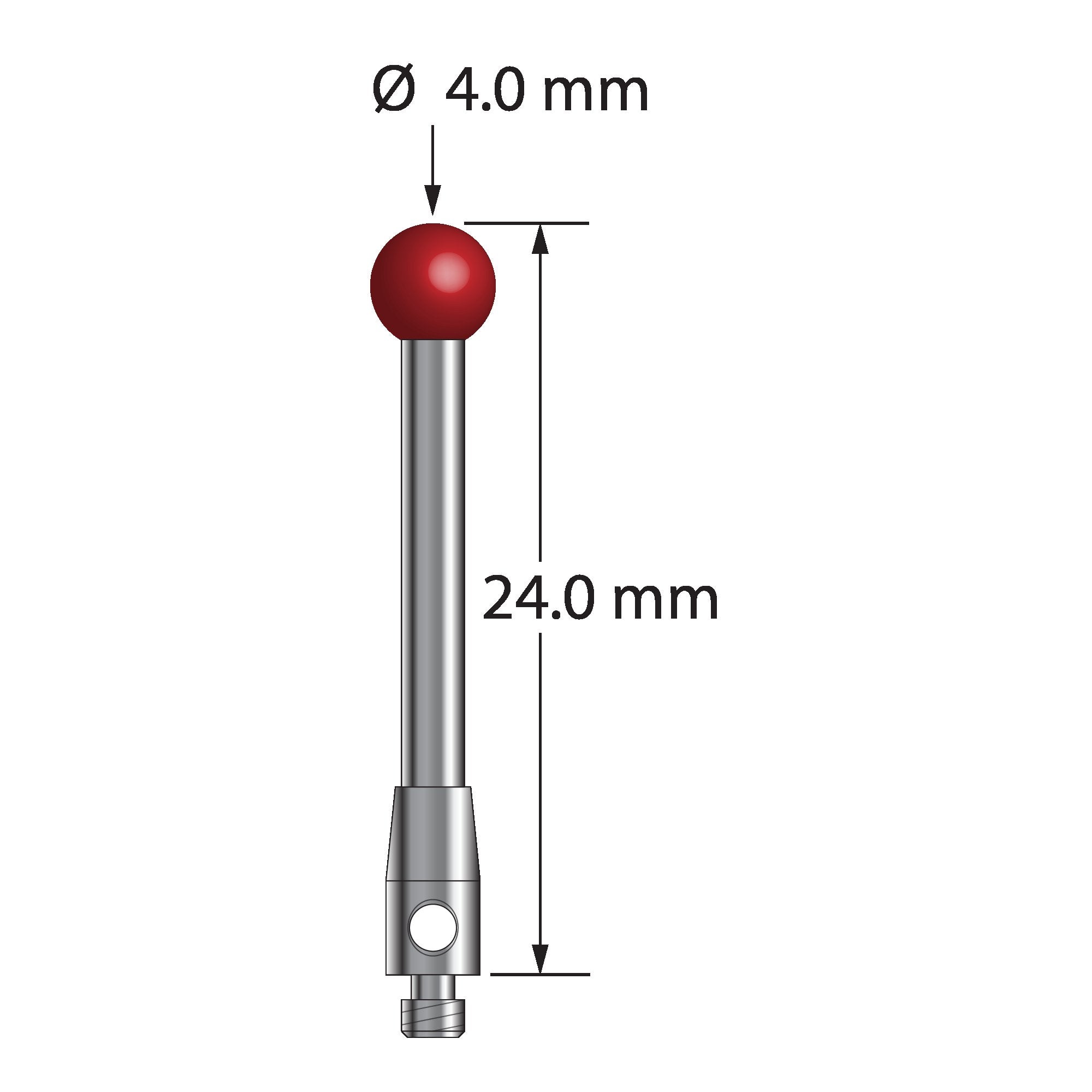 TM2-4024 M2 stylus with 4.0mm ruby ball, carbide stem, and stainless steel base, 24.0mm long by Q-Mark Manufacturing, Inc.