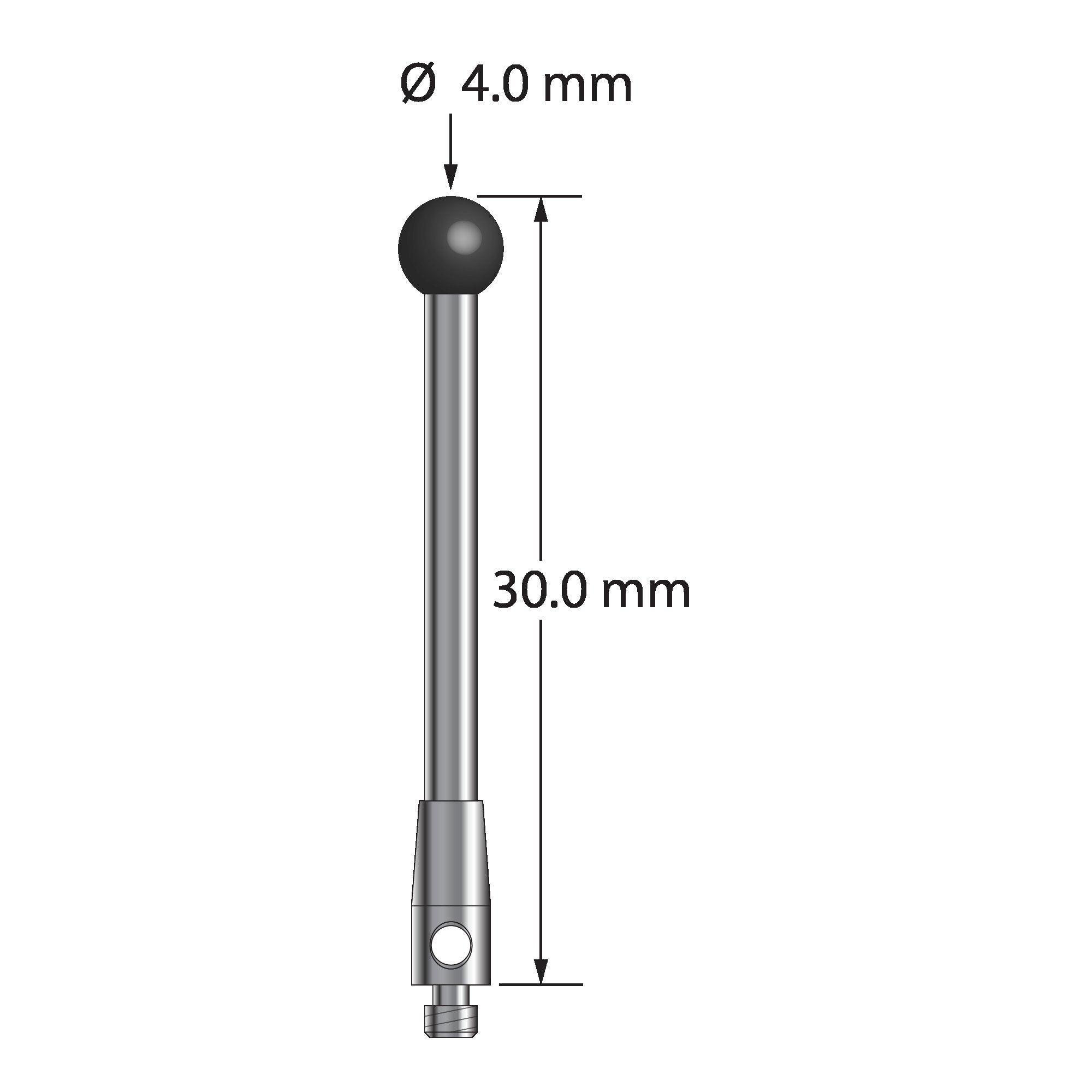 TM2-4030-SN M2 stylus with 4.0mm silicon nitride ball, carbide stem, and stainless steel base, 30.0mm long by Q-Mark Manufacturing, Inc.