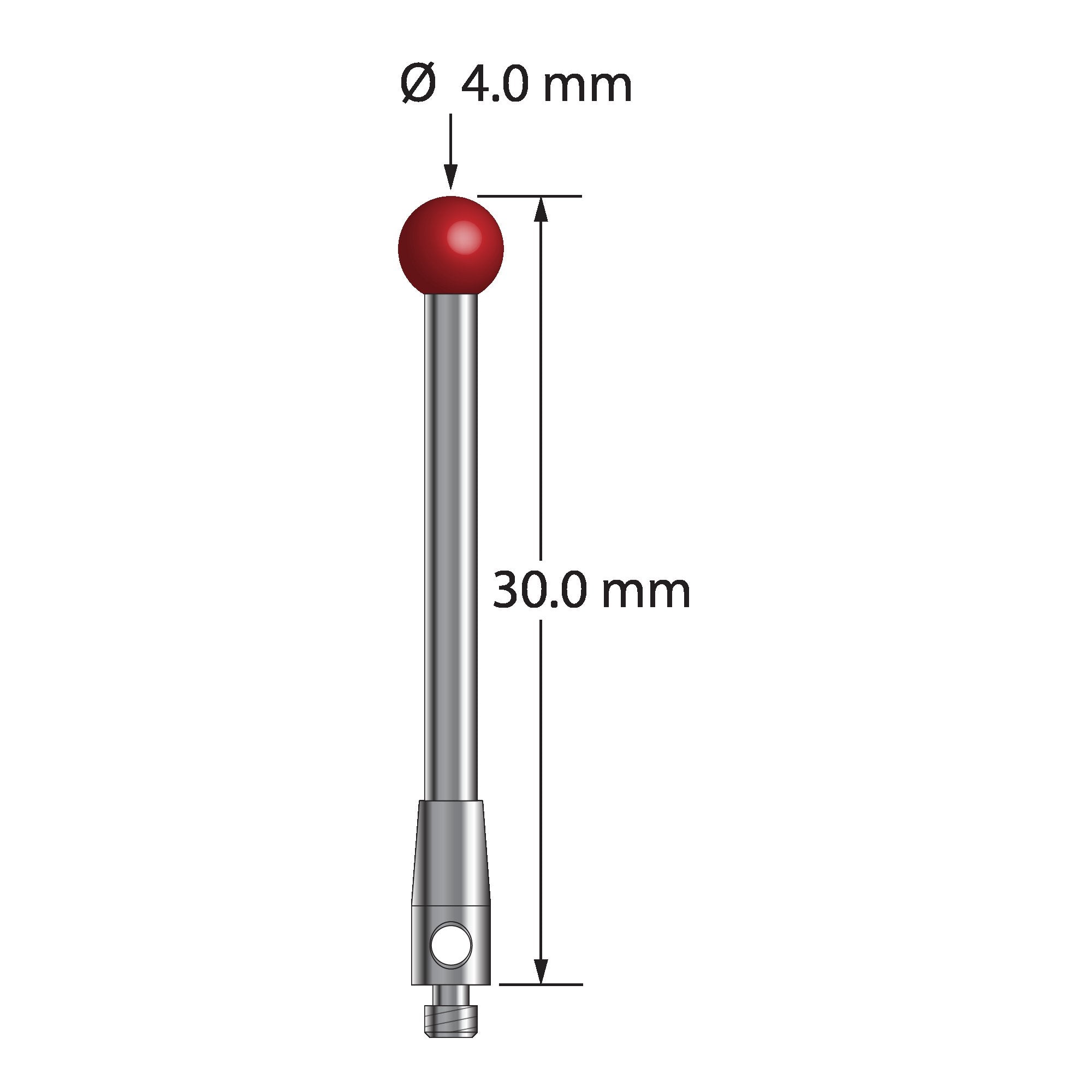 TM2-4030 M2 stylus with 4.0mm ruby ball, carbide stem, and stainless steel base, 30.0mm long by Q-Mark Manufacturing, Inc.