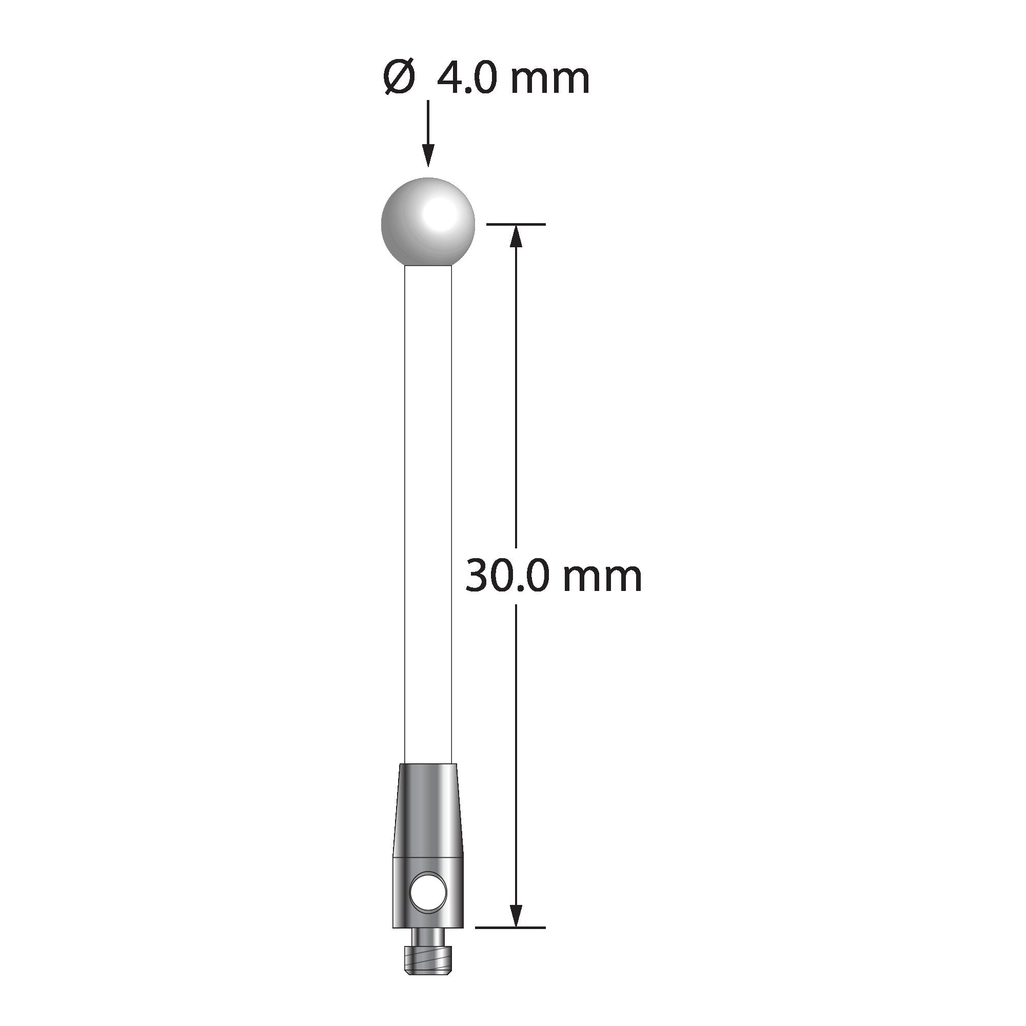 TM2-4032-C-Z M2 stylus with 4.0mm zirconia ball, ceramic stem, and stainless steel base, 30.0mm long by Q-Mark Manufacturing, Inc.