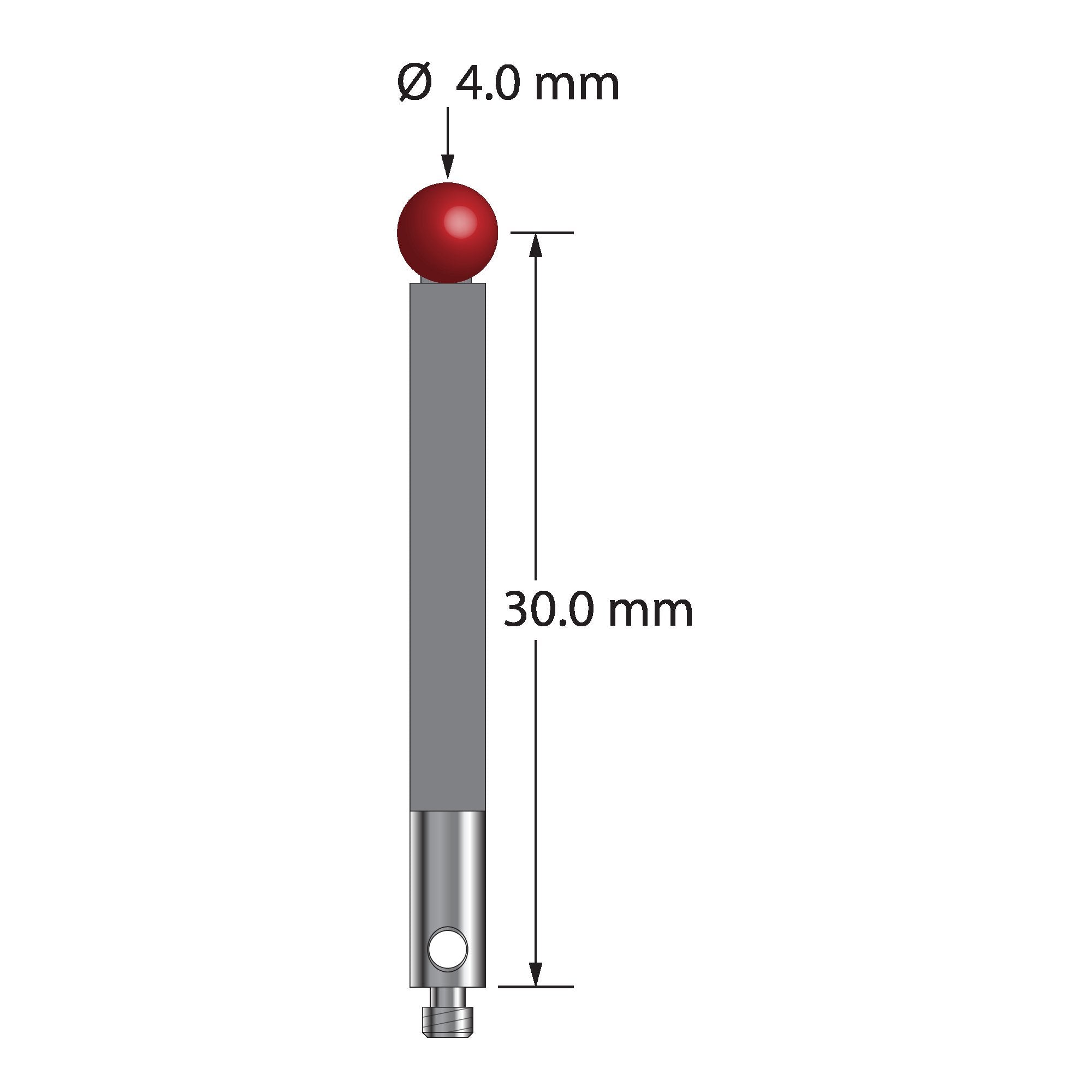 TM2-4032-G M2 stylus, 4.0mm ruby ball, carbon fiber stem, stainless steel base, 30.0mm length by Q-Mark Manufacturing, Inc.