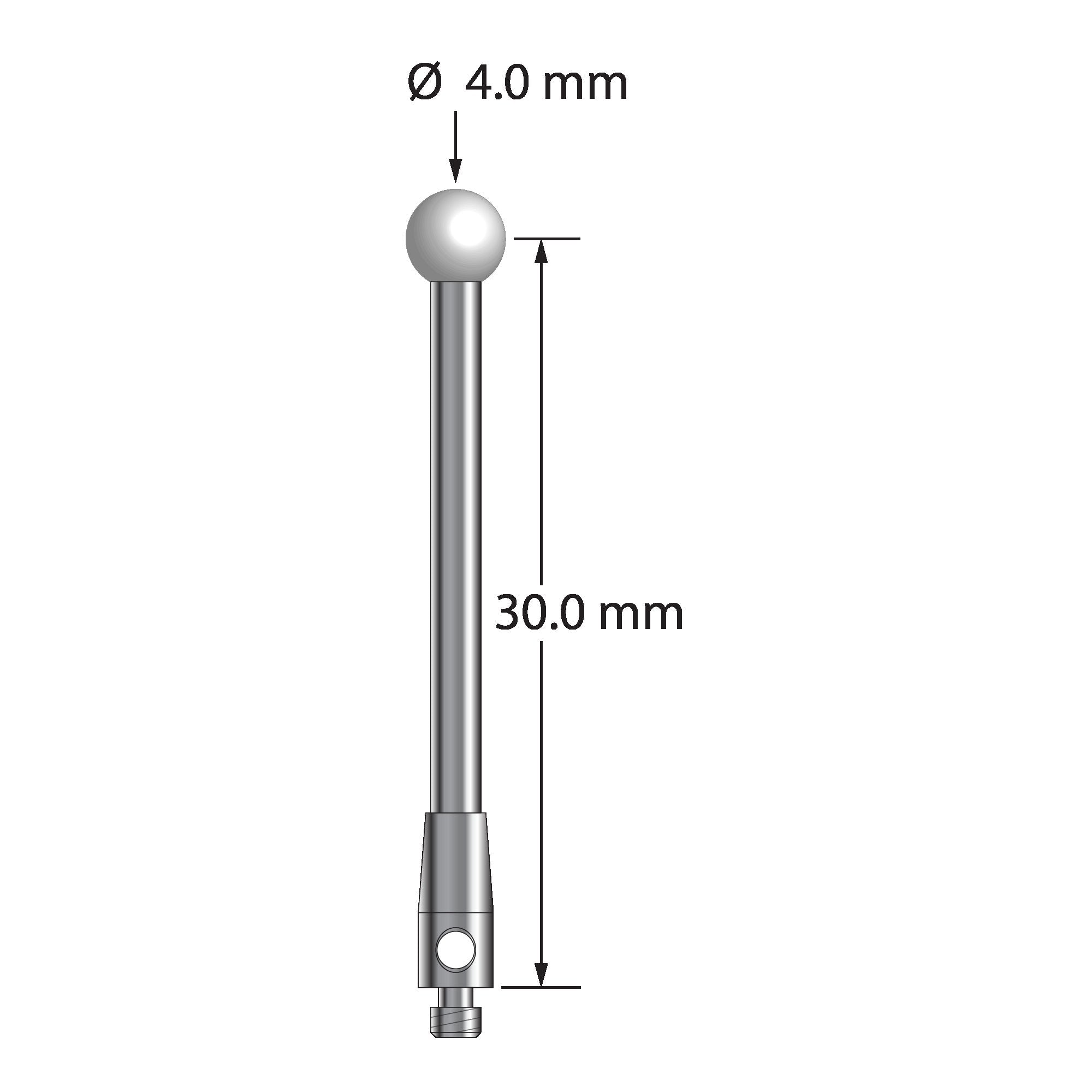TM2-4032-Z M2 stylus with 4.0mm zirconia ball, carbide stem, and stainless steel base by Q-Mark Manufacturing, Inc.