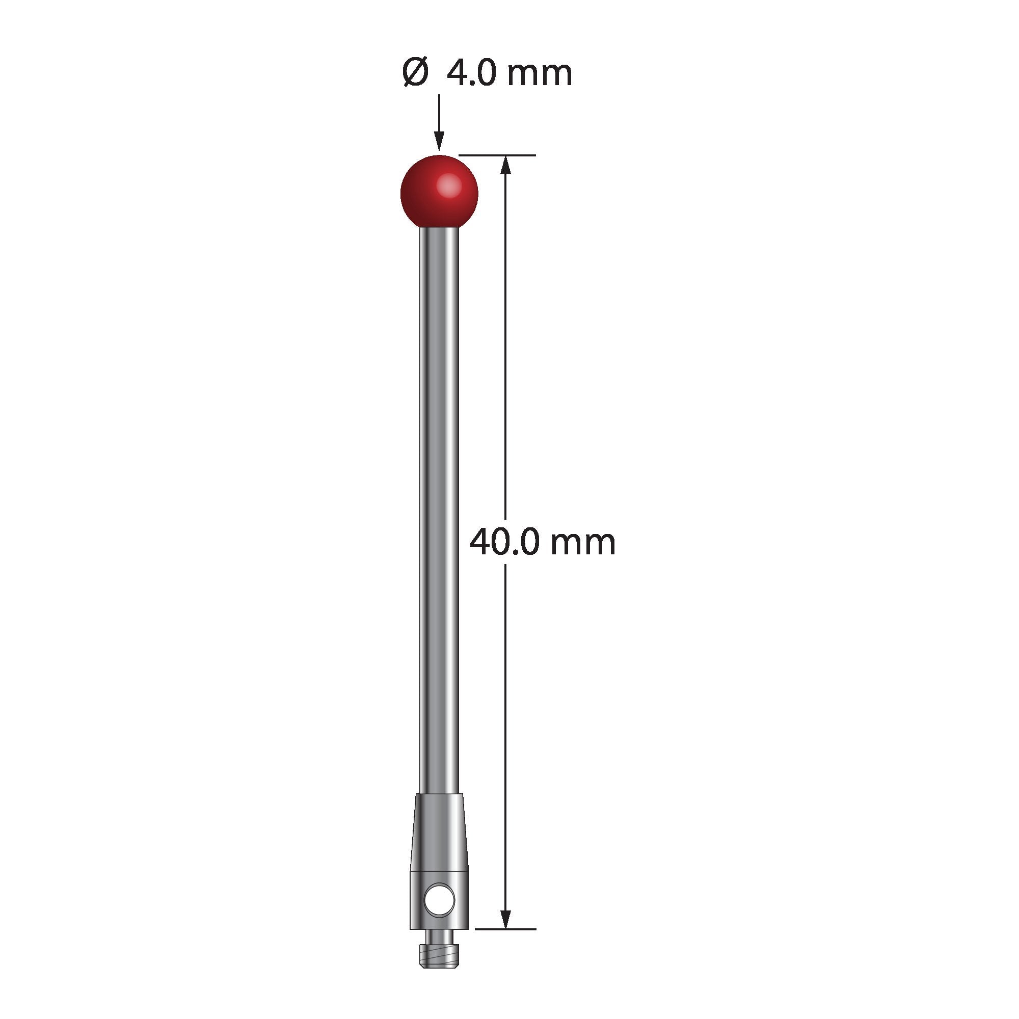 TM2-4040 M2 stylus with 4.0mm ruby ball, carbide stem, and stainless steel base, 40mm long by Q-Mark Manufacturing, Inc.