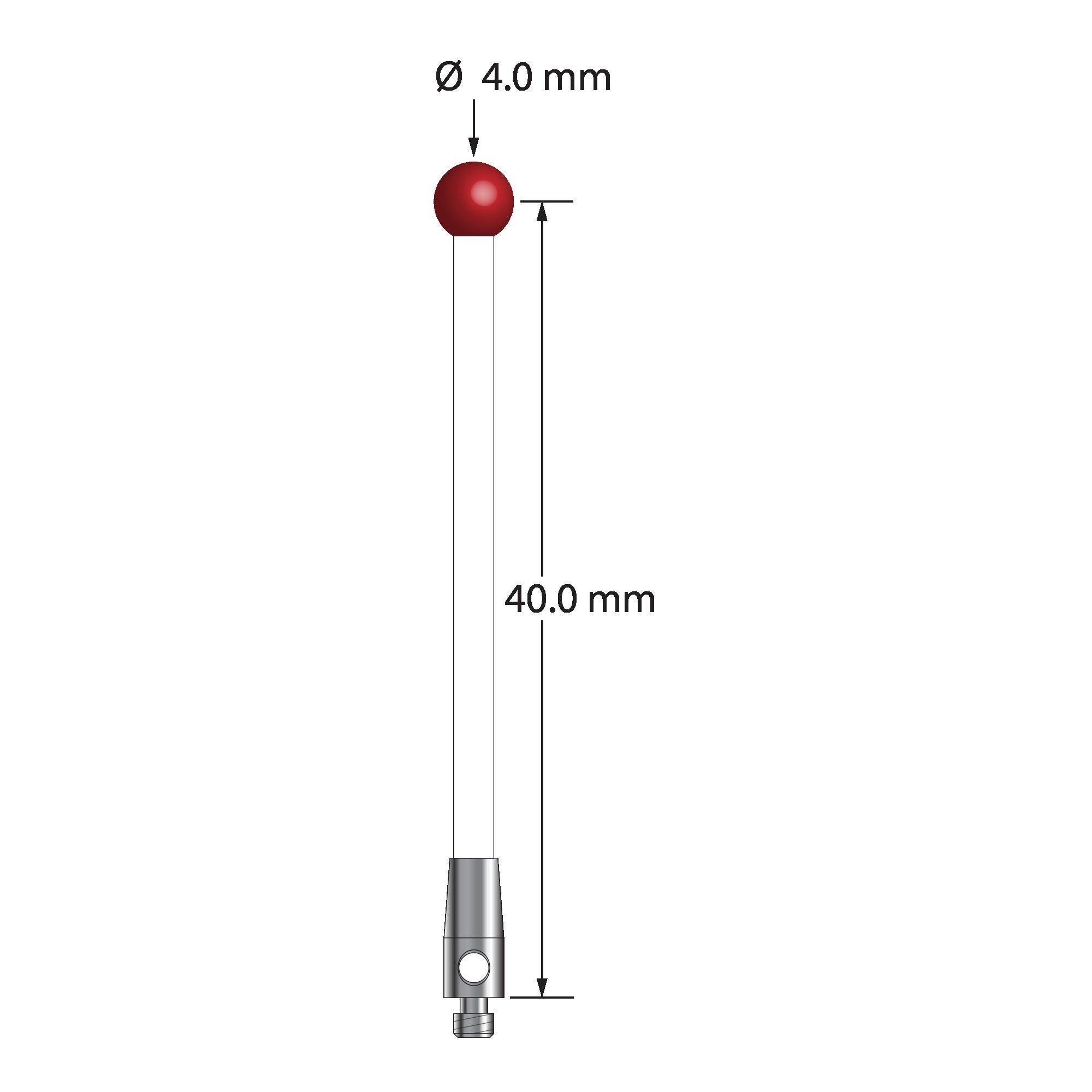 TM2-4042-C M2 stylus with 4.0mm ruby ball, ceramic stem, and stainless steel base, 40.0mm long by Q-Mark Manufacturing, Inc.