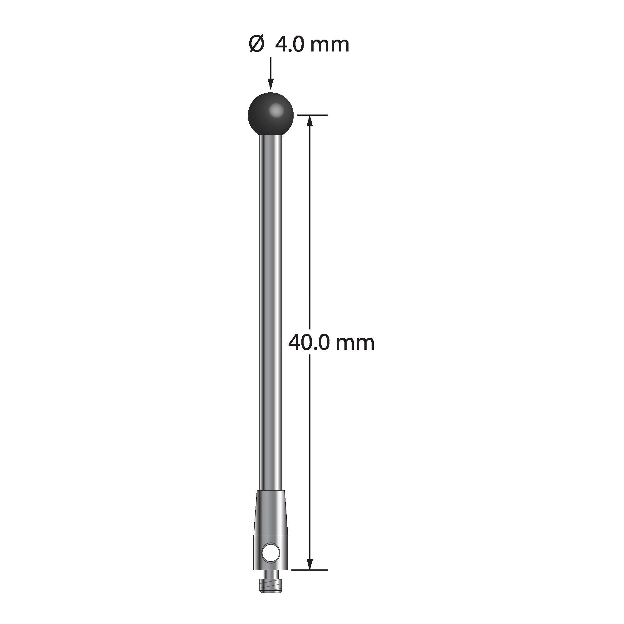 TM2-4042-SN M2 stylus with 4.0mm silicon nitride ball, carbide stem, and stainless steel base, 40.0mm long by Q-Mark Manufacturing, Inc.