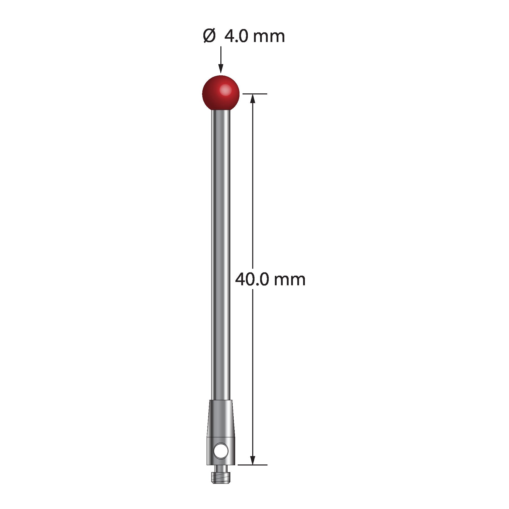 TM2-4042 M2 stylus with 4.0mm ruby ball, carbide stem, and stainless steel base, 40.0mm long by Q-Mark Manufacturing, Inc.
