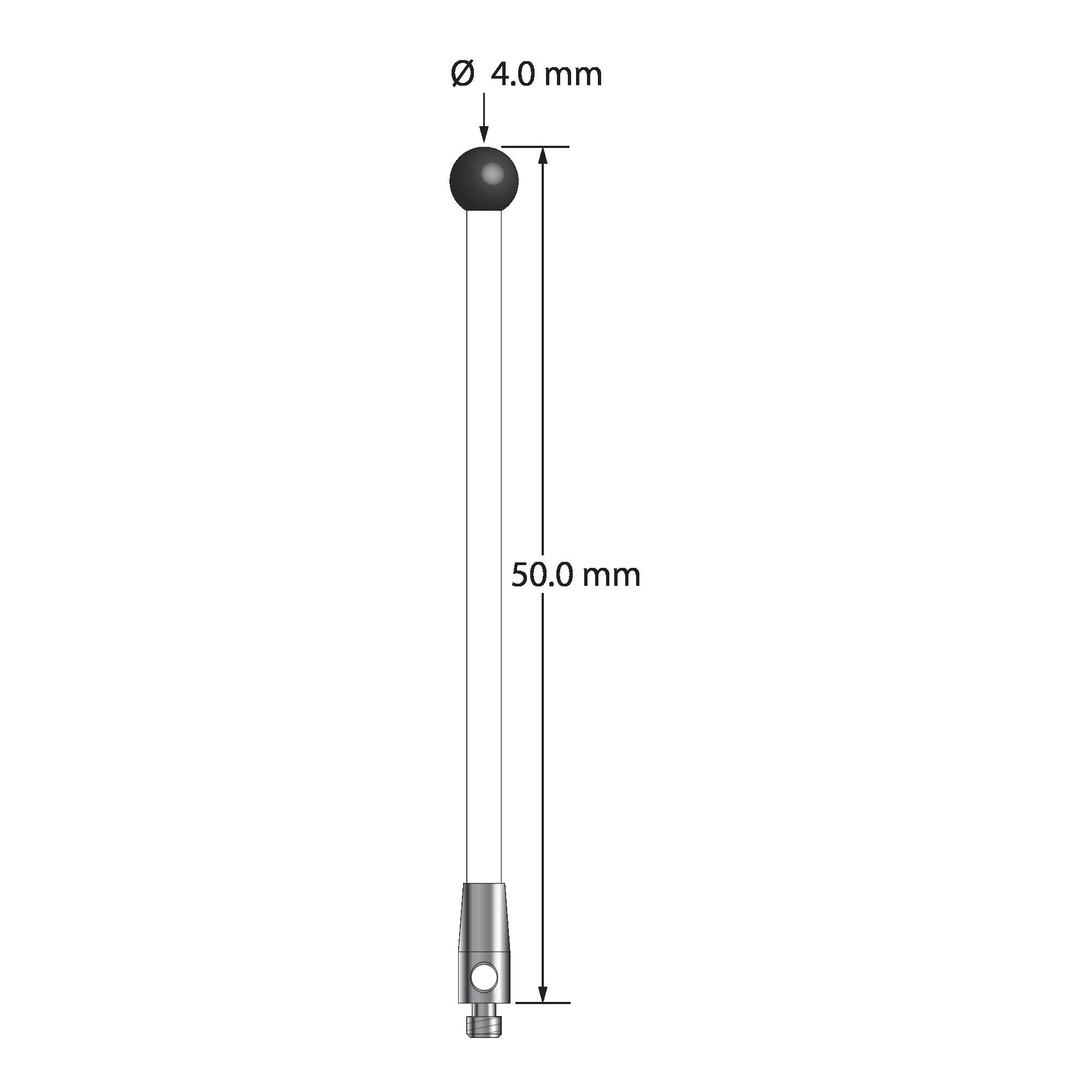 TM2-4050-C-SN M2 stylus with 4.0mm silicon nitride ball, ceramic stem, and stainless steel base, 50.0mm long by Q-Mark Manufacturing, Inc.