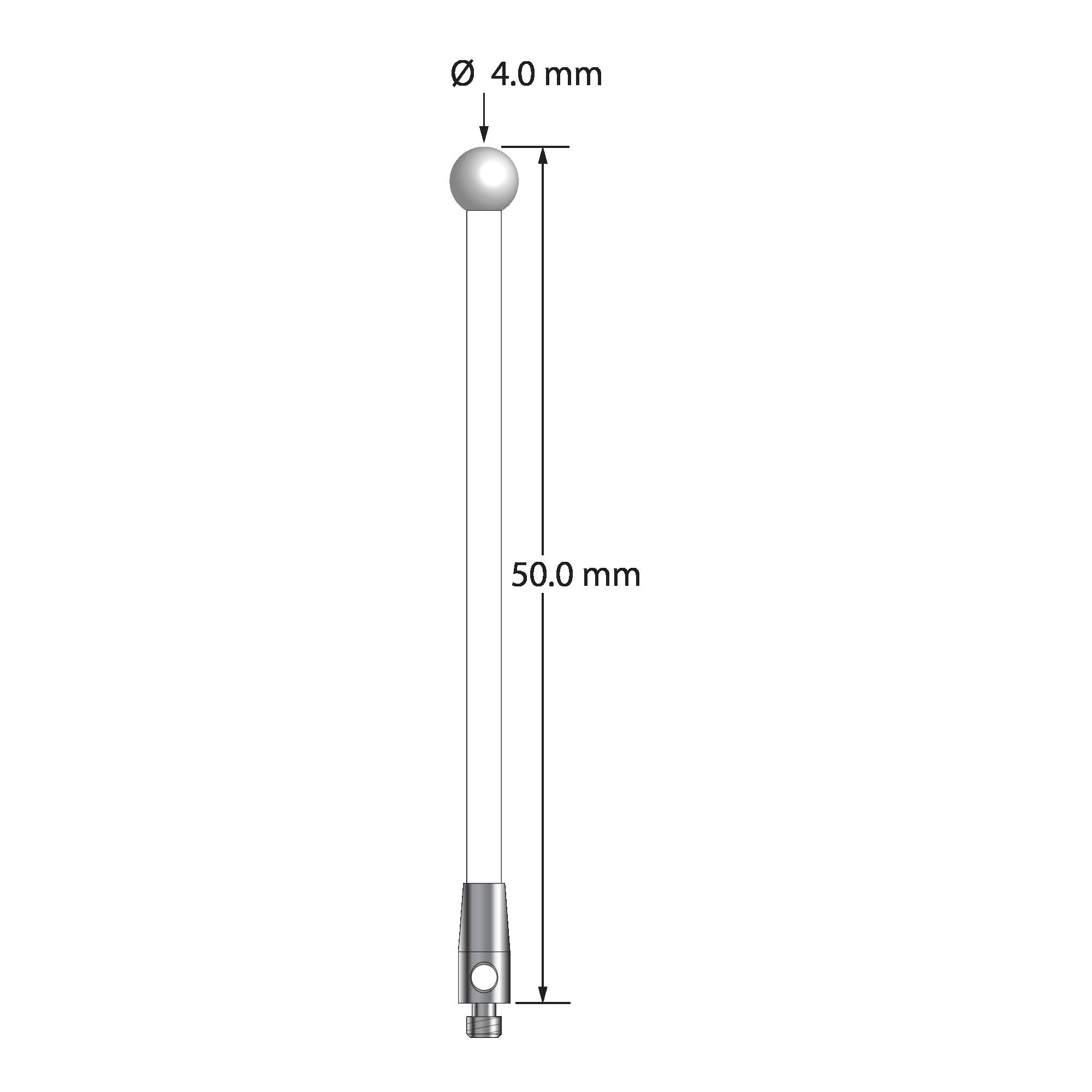 TM2-4050-C-Z M2 stylus, 4.0mm silicon nitride ball, ceramic stem, stainless steel base, 50.0mm long by Q-Mark Manufacturing, Inc.