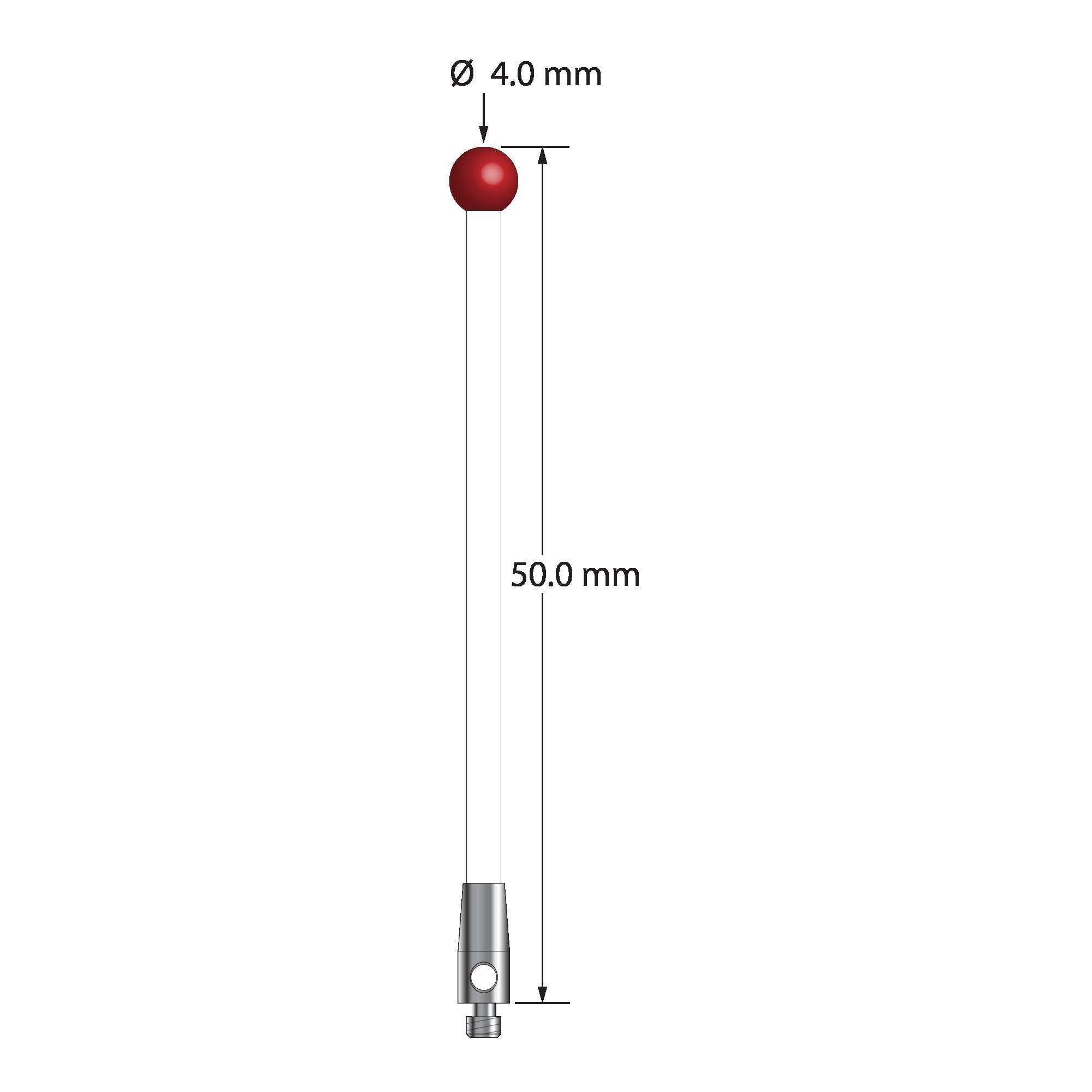 TM2-4050-C M2 stylus with 4.0mm ruby ball, ceramic stem, and stainless steel base, 50mm long by Q-Mark Manufacturing, Inc.