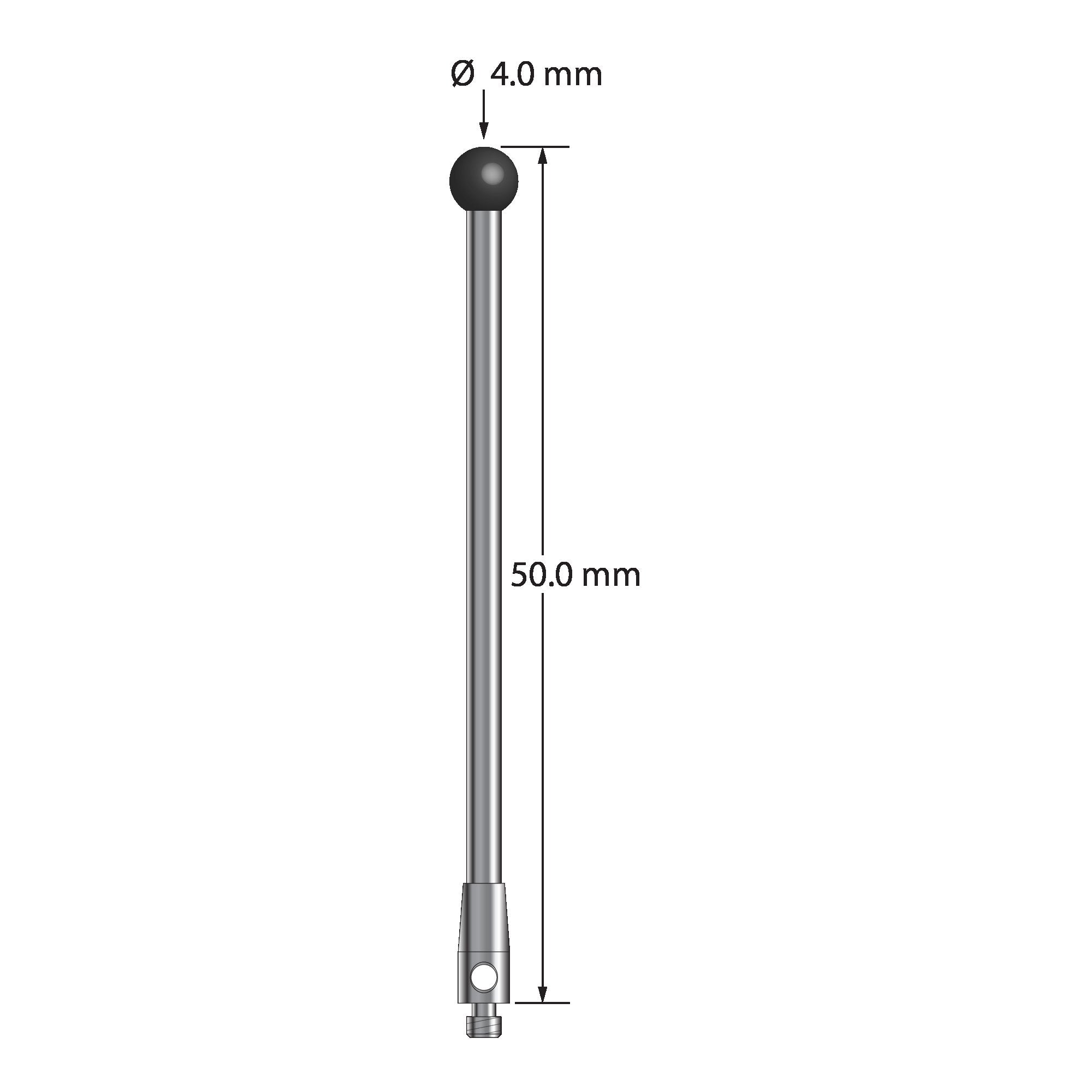 TM2-4050-SN M2 stylus with 4.0mm silicon nitride ball, carbide stem, and stainless steel base, 50mm long by Q-Mark Manufacturing, Inc.