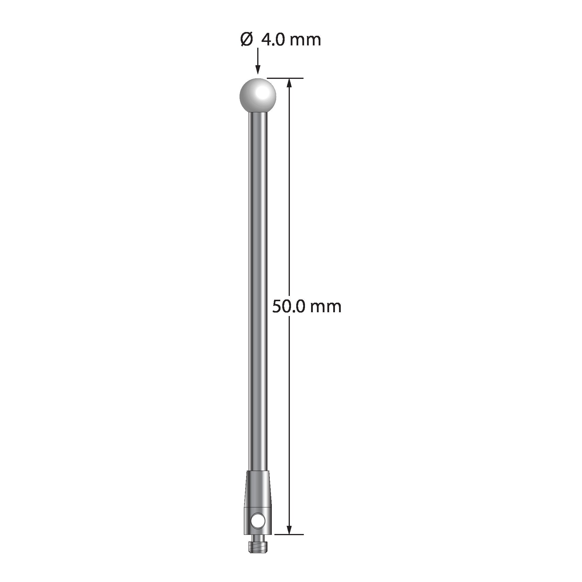 TM2-4050-Z M2 stylus with 4.0mm zirconia ball, carbide stem, and stainless steel base, 50mm long by Q-Mark Manufacturing, Inc.