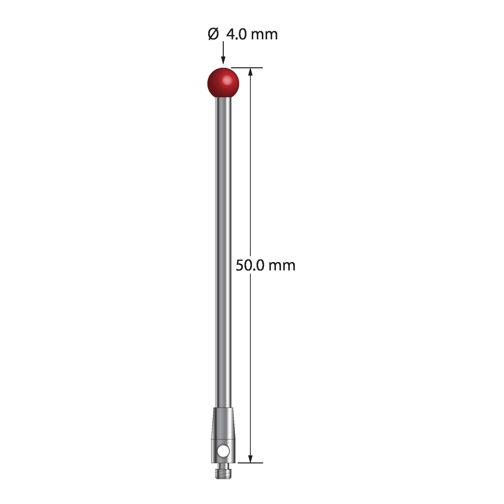 TM2-4050 M2 stylus, 4.0mm ruby ball, carbide stem, stainless steel base, 50.0mm long by Q-Mark Manufacturing, Inc.