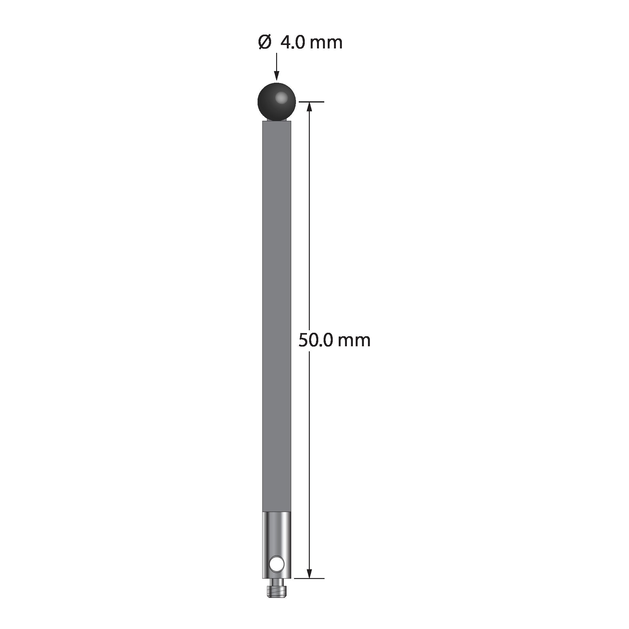 TM2-4052-G-SN M2 stylus, 4.0mm silicon nitride ball, carbon fiber stem, stainless steel base, 50.0mm long by Q-Mark Manufacturing, Inc.