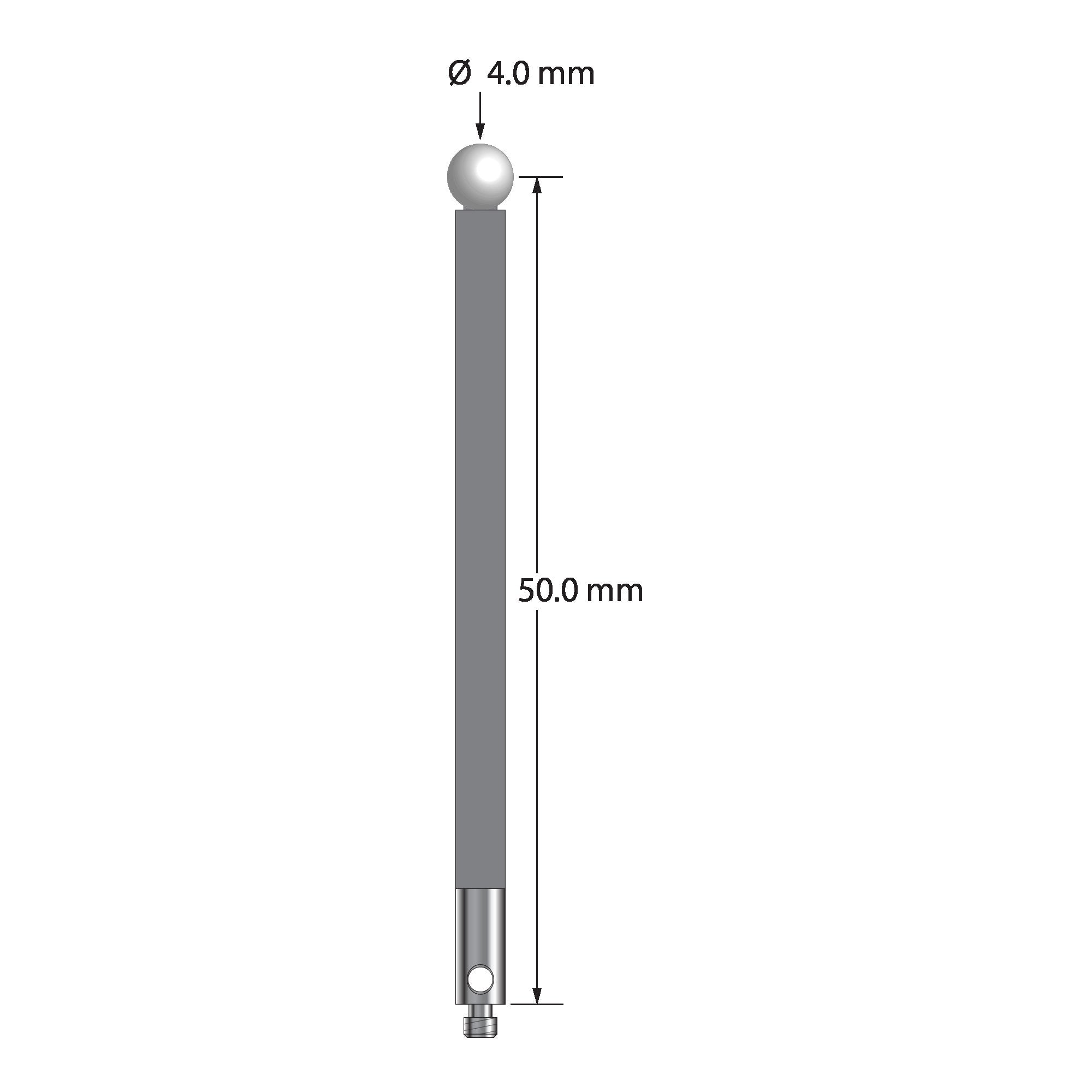 TM2-4052-G-Z M2 stylus with 4.0mm zirconia ball, carbon fiber stem, and stainless steel base by Q-Mark Manufacturing, Inc.
