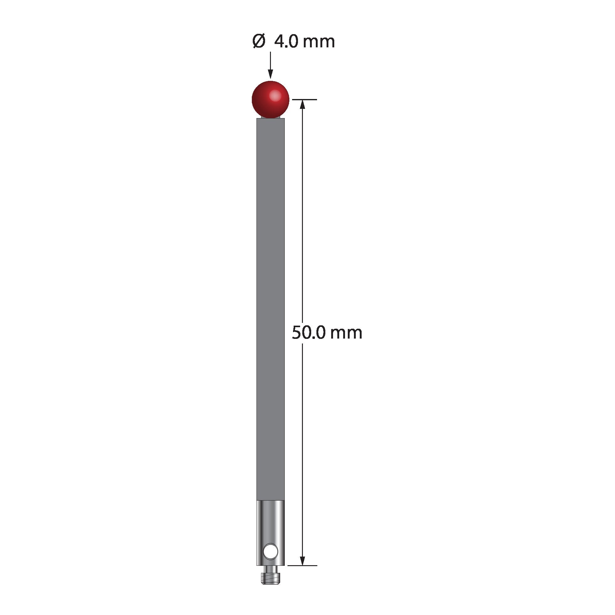 TM2-4052-G M2 stylus, 4.0mm ruby ball, carbon fiber stem, stainless steel base, 50mm long by Q-Mark Manufacturing, Inc.