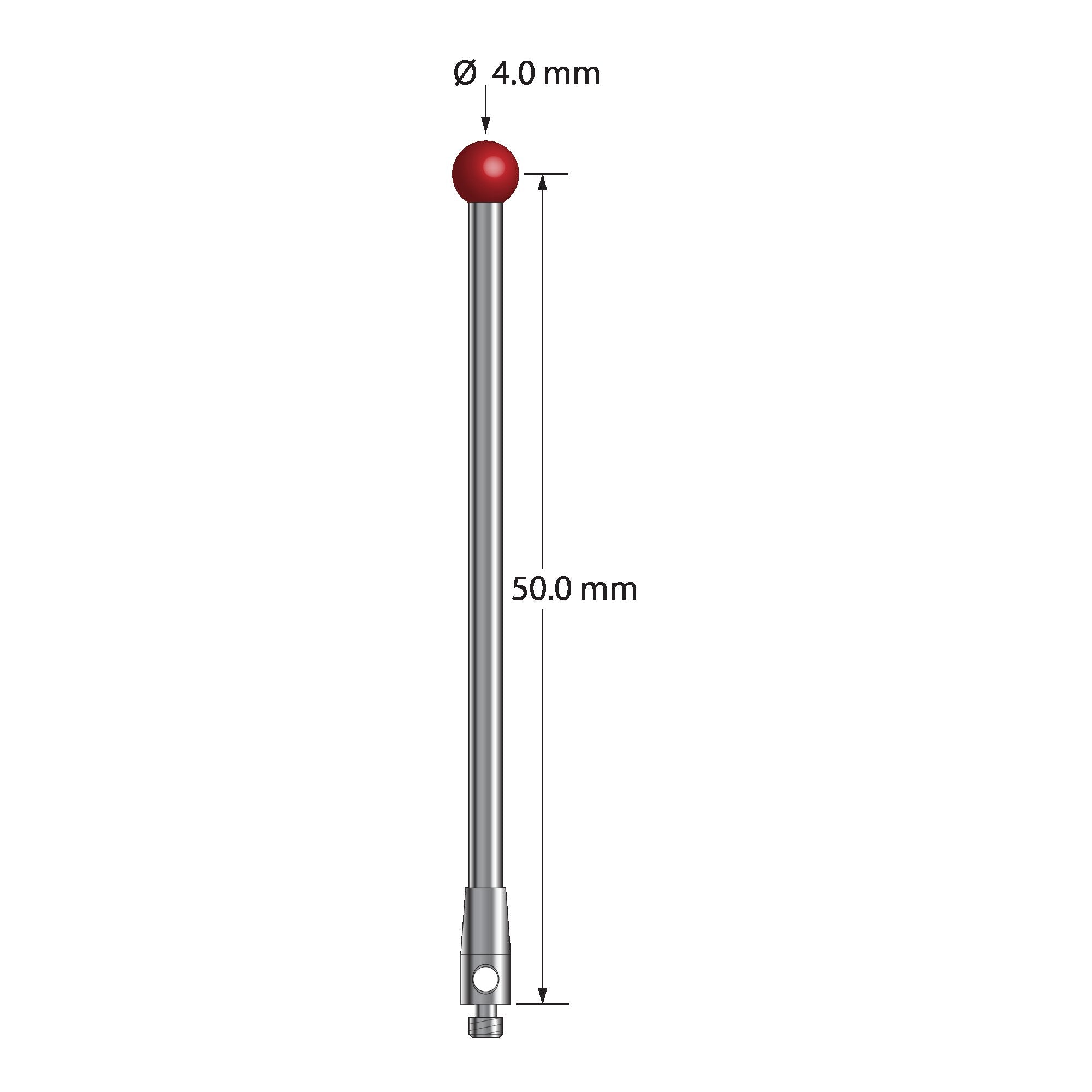 TM2-4052 M2 stylus with 4.0mm ruby ball, carbide stem, and stainless steel base, 50.0mm long by Q-Mark Manufacturing, Inc.