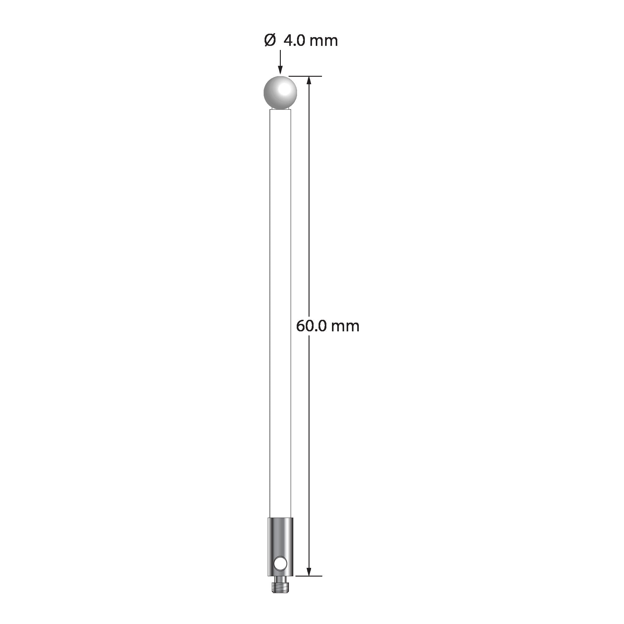 TM2-4060-C-Z M2 stylus with 4.0mm zirconia ball, ceramic stem, and stainless steel base, 60.0mm long by Q-Mark Manufacturing, Inc.