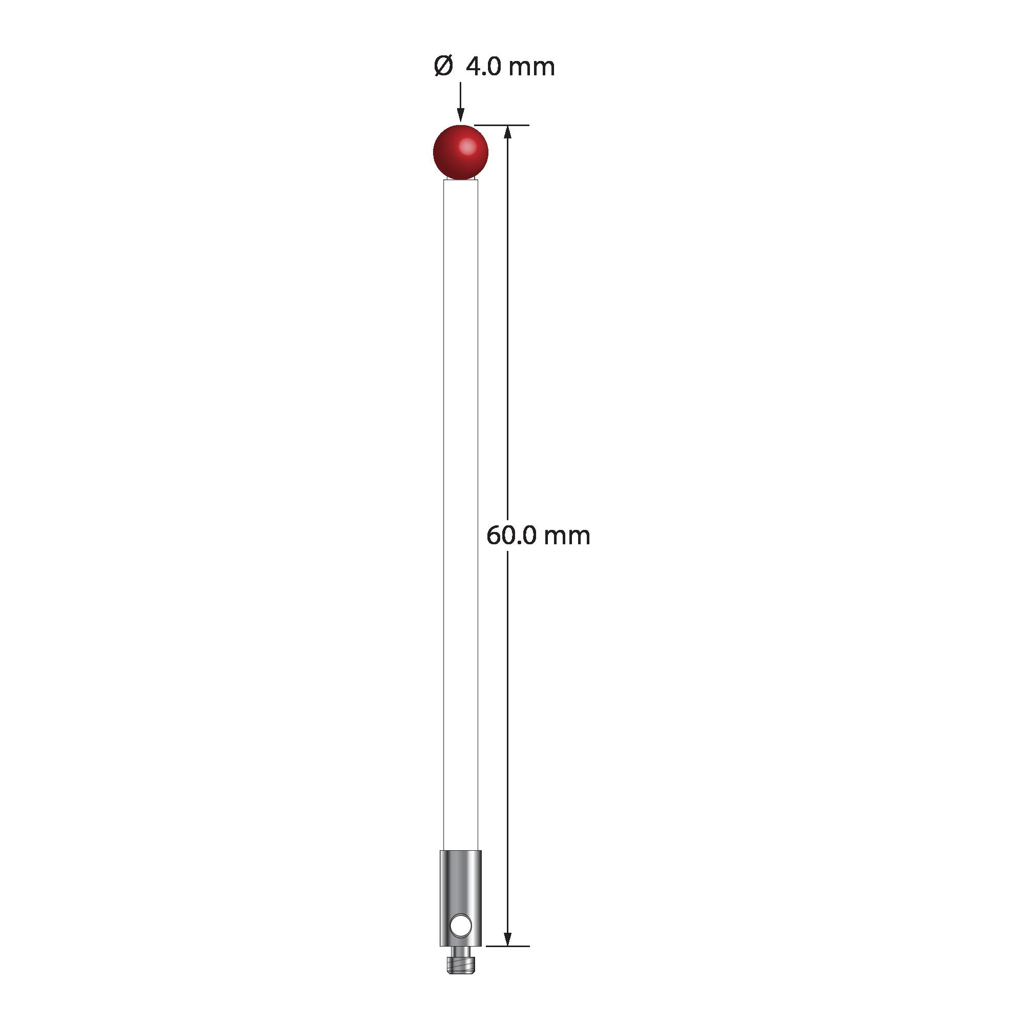 TM2-4060-C M2 stylus with 4.0mm ruby ball, ceramic stem, and stainless steel base, 60.0mm long by Q-Mark Manufacturing, Inc.