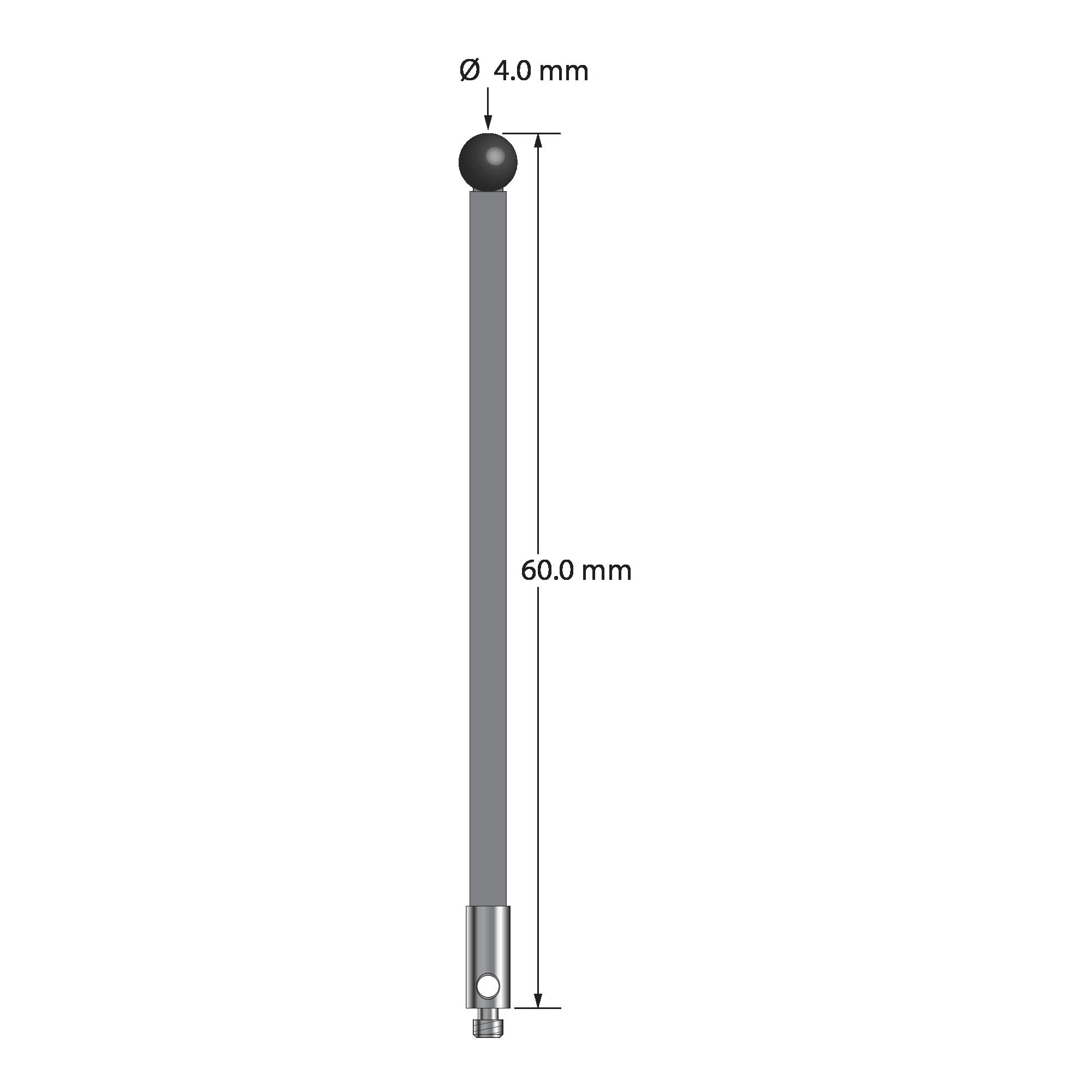 TM2-4060-G-SN M2 stylus with 4.0mm silicon nitride ball, carbon fiber stem, and stainless steel base, 60.0mm long by Q-Mark Manufacturing, Inc.