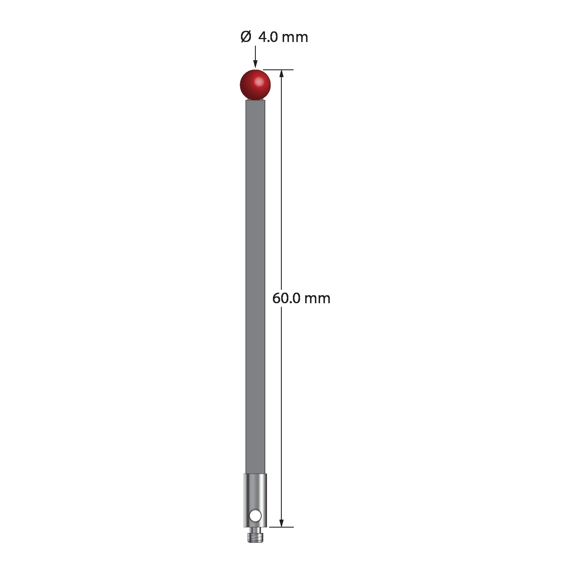 TM2-4060-G M2 stylus with 4.0mm ruby ball, carbon fiber stem, and stainless steel base, 60.0mm long by Q-Mark Manufacturing, Inc.