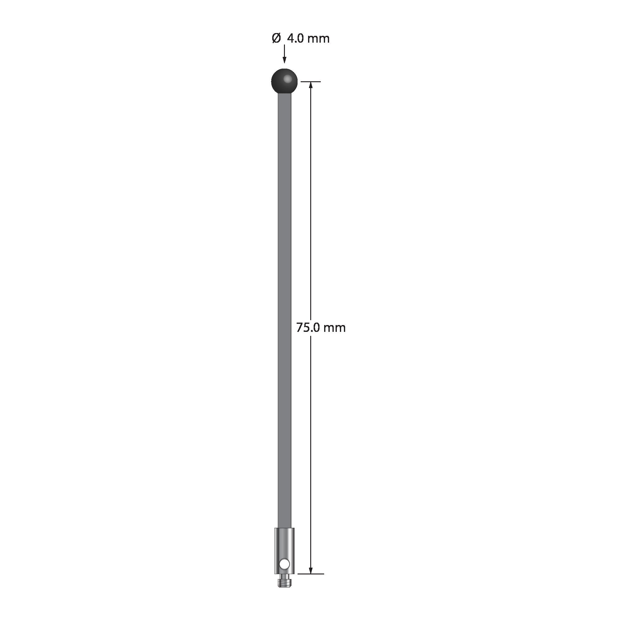 TM2-4077-G-DS2-SN M2 stylus, 4.0mm silicon nitride ball, carbon fiber stem, stainless steel base, 75mm long by Q-Mark Manufacturing, Inc.