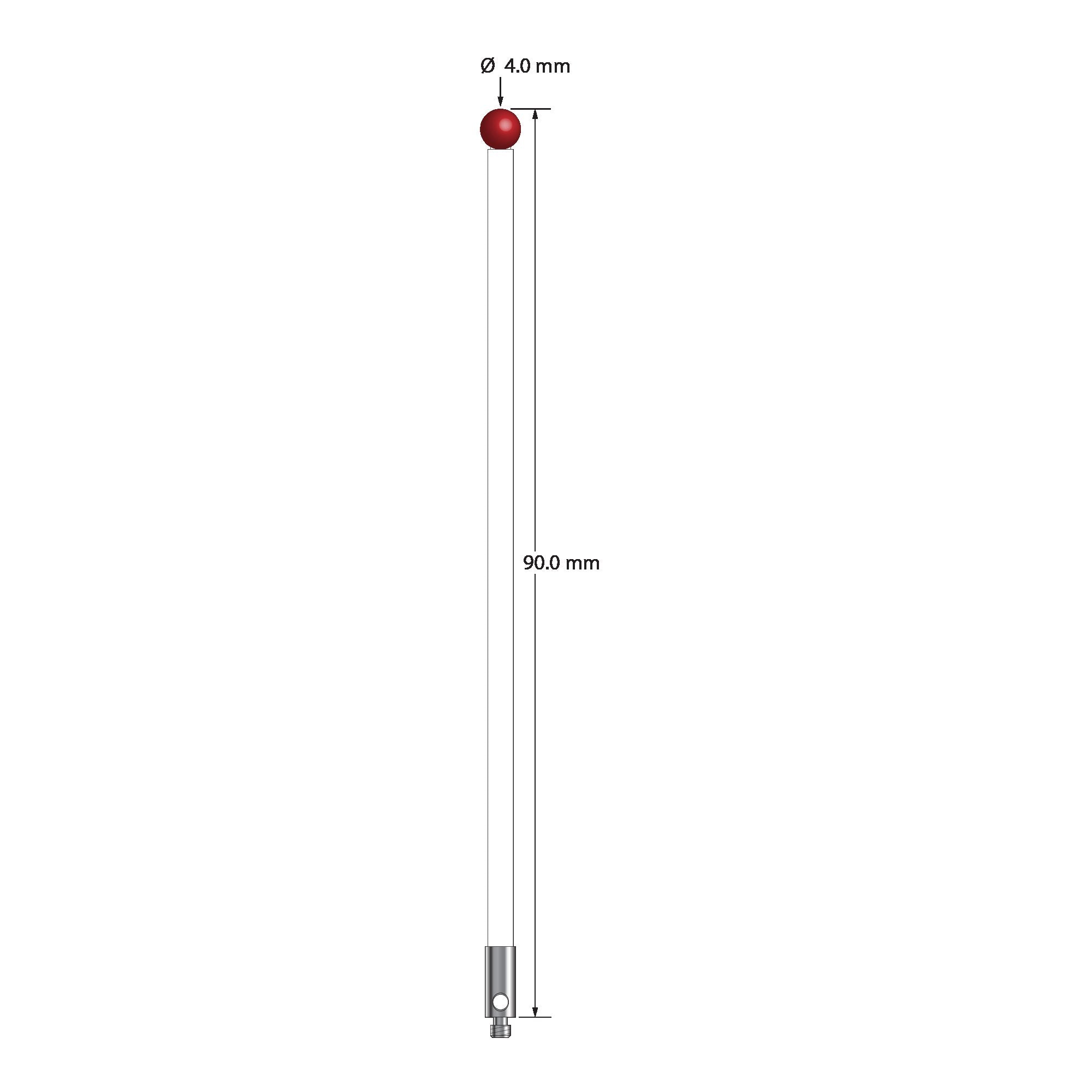 TM2-4090-C M2 stylus with 4.0mm ruby ball, ceramic stem, and stainless steel base, 90.0mm long by Q-Mark Manufacturing, Inc.
