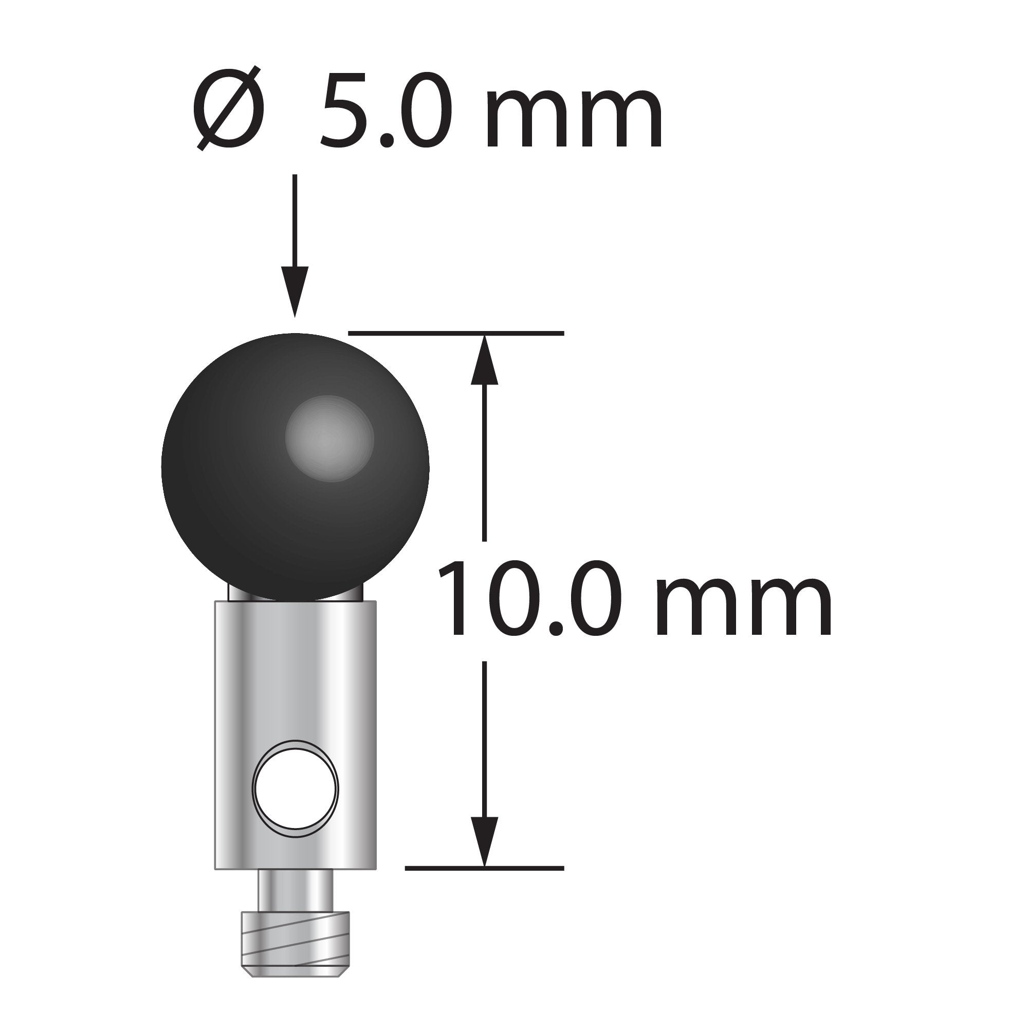TM2-5010-SN M2 stylus with 5.0mm silicon nitride ball, carbide stem, and stainless steel base, 10.0mm long by Q-Mark Manufacturing, Inc.
