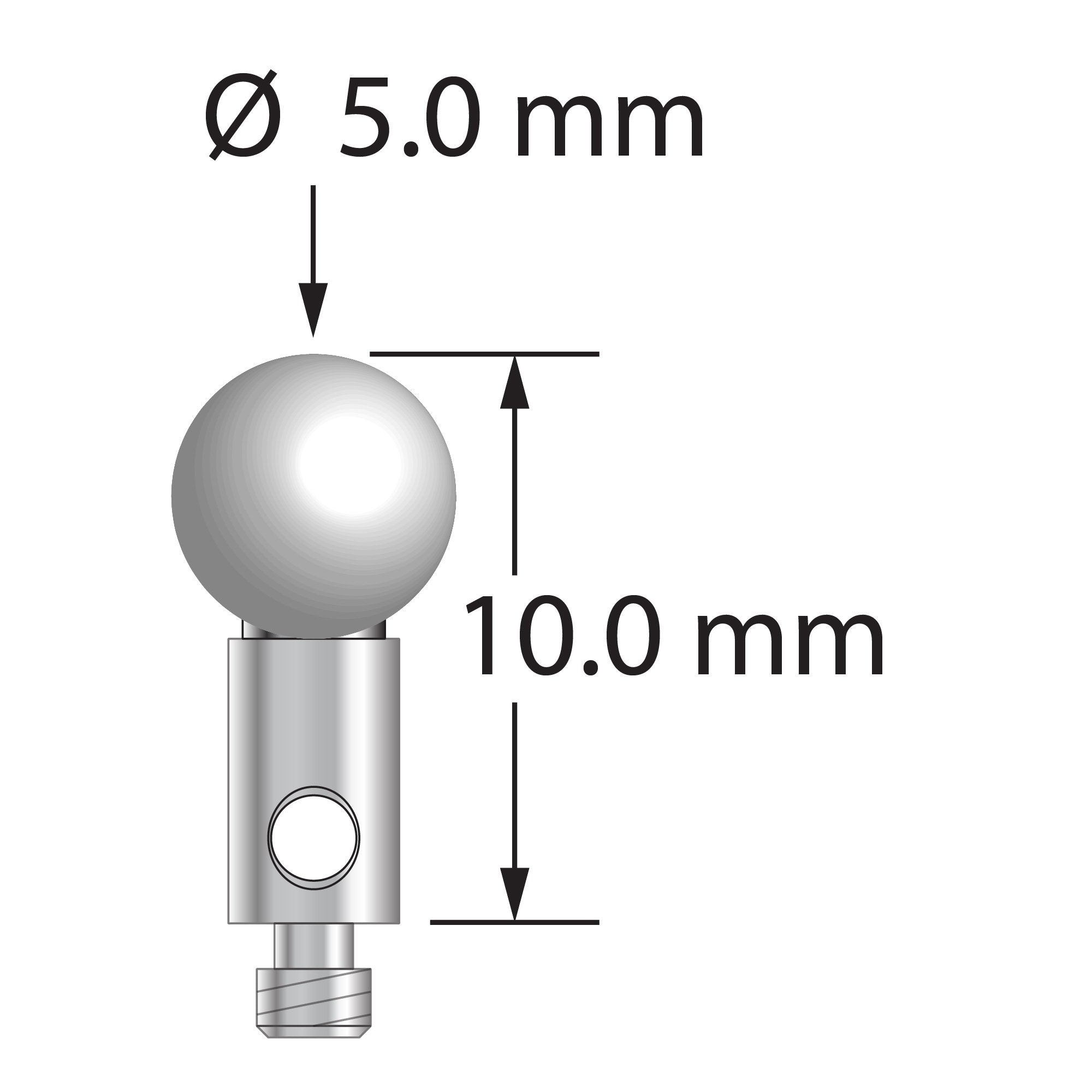 TM2-5010-Z M2 stylus with 5.0mm zirconia ball, carbide stem, and stainless steel base, 10.0mm long by Q-Mark Manufacturing, Inc.