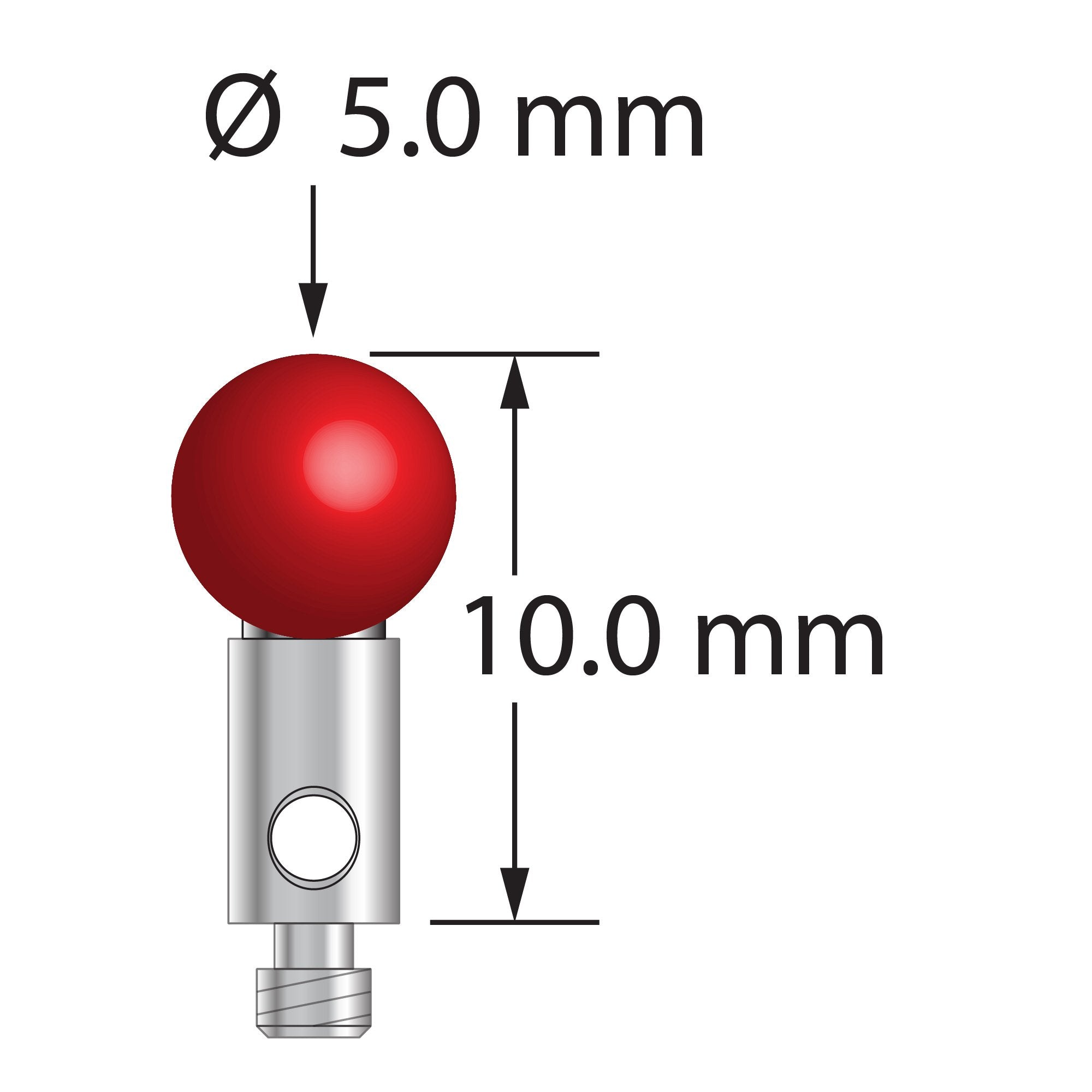 TM2-5010 M2 stylus with 5.0mm ruby ball, carbide stem, and stainless steel base, 10.0mm long by Q-Mark Manufacturing, Inc.
