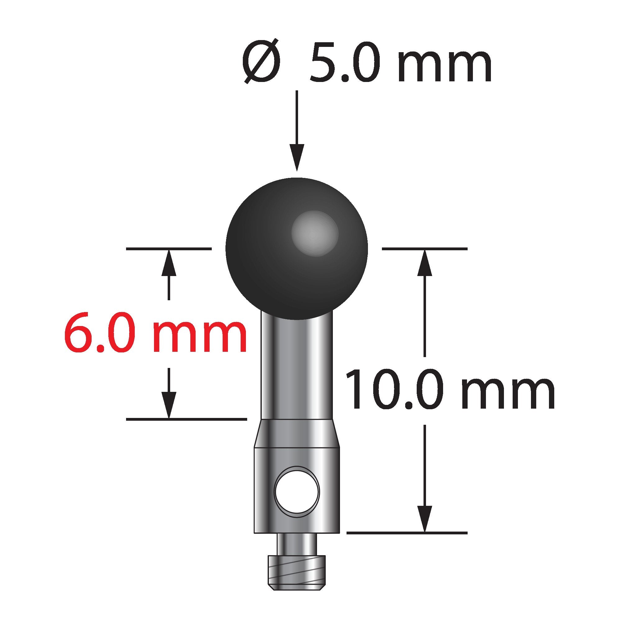 TM2-5012.5-S-SN M2 stylus with 5.0mm silicon nitride ball and stainless steel stem, 10.0mm length by Q-Mark Manufacturing, Inc.