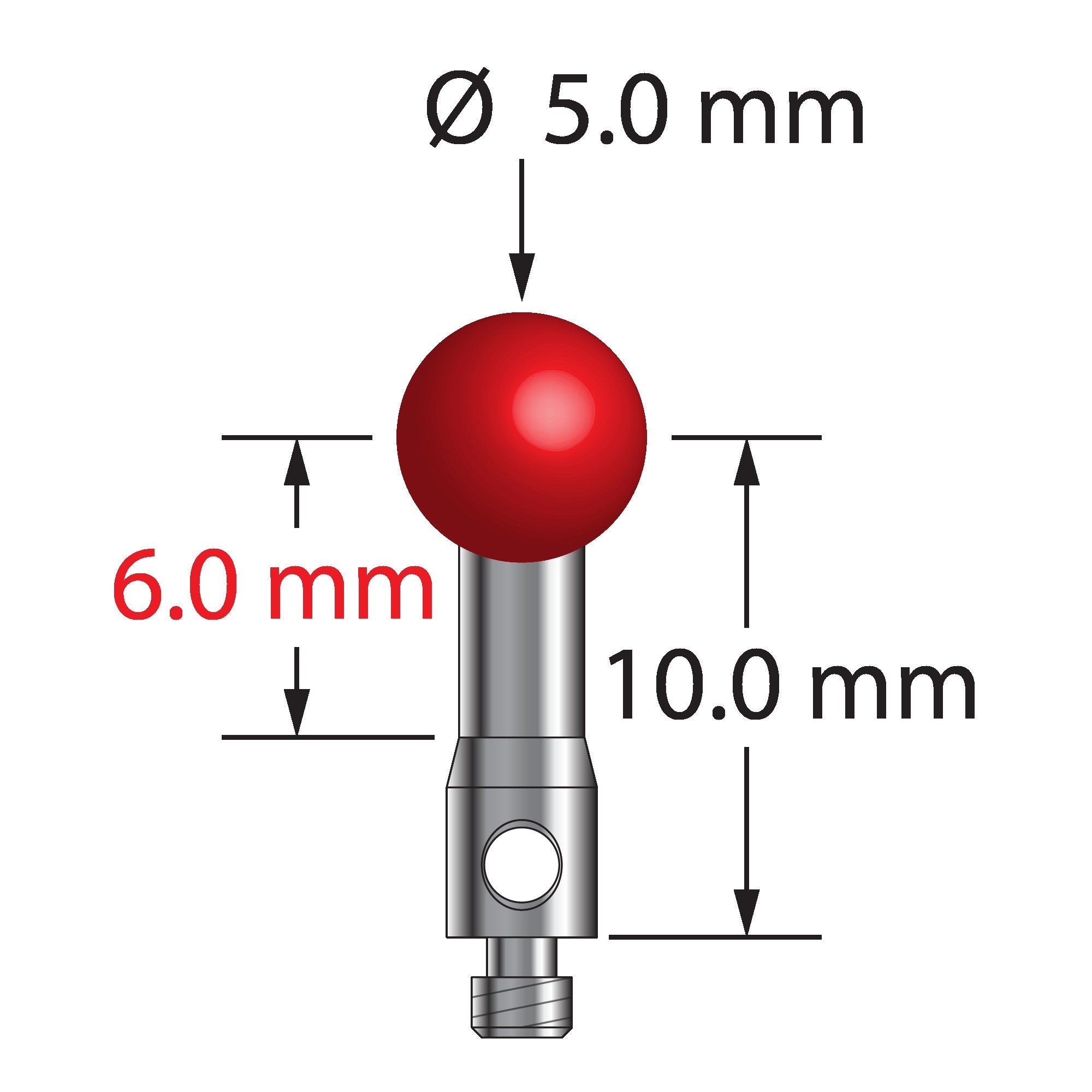 TM2-5012.5-S M2 stylus, 5.0mm ruby ball, stainless steel stem, 10.0mm length by Q-Mark Manufacturing, Inc.