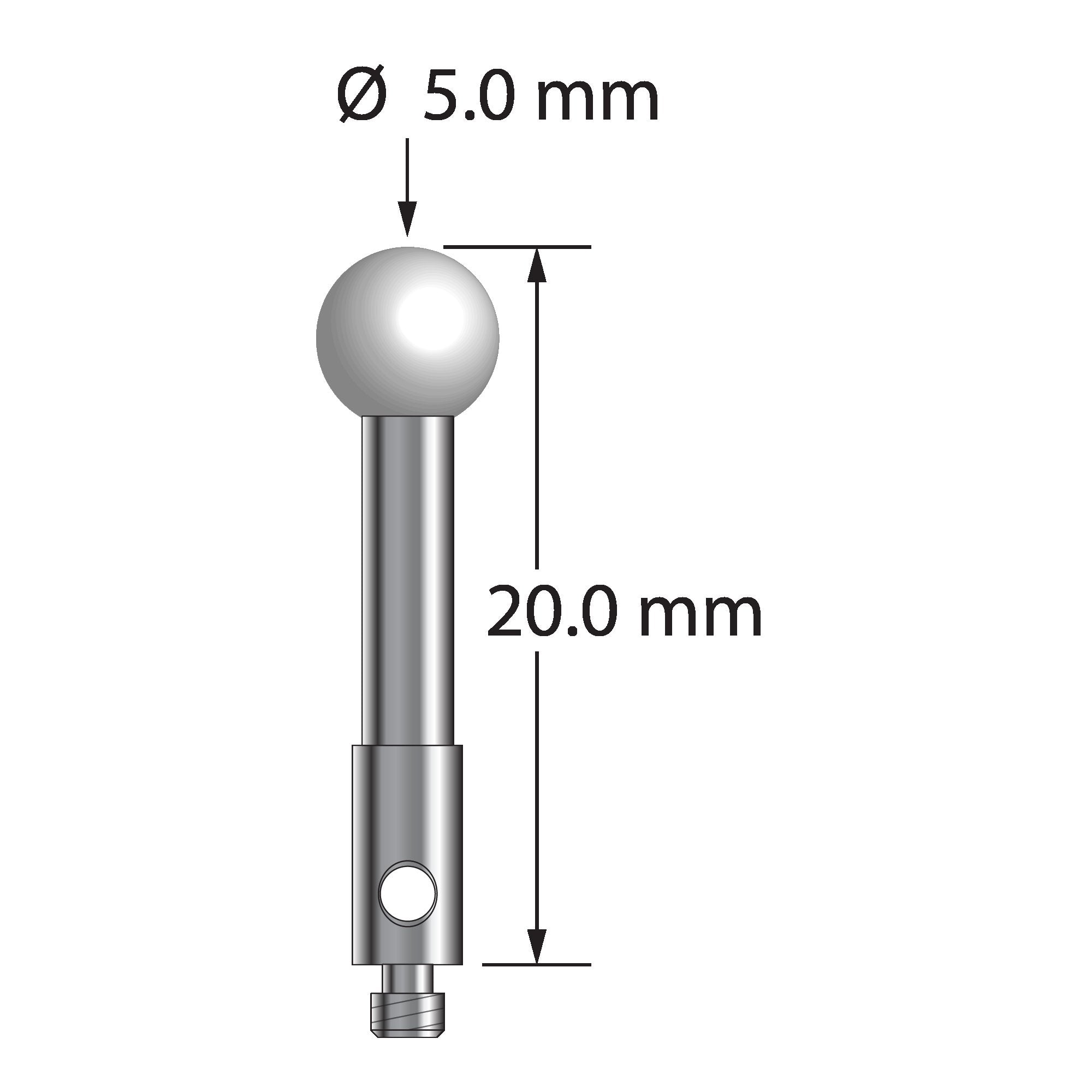 TM2-5020-Z M2 stylus with 5.0mm zirconia ball, carbide stem, and stainless steel base, 20.0mm long by Q-Mark Manufacturing, Inc.