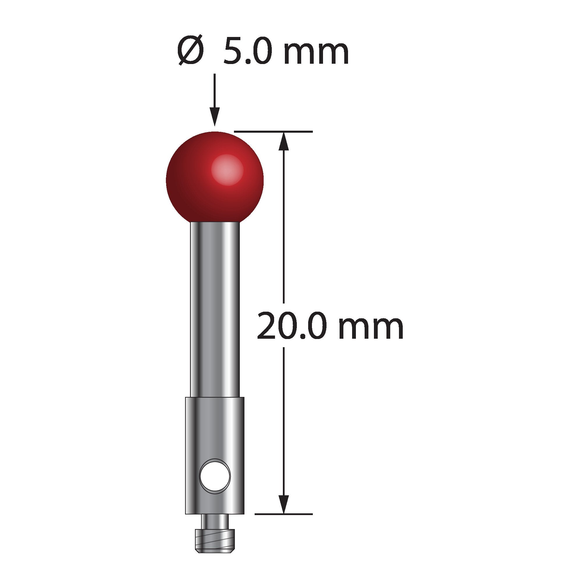 TM2-5020 M2 stylus, 5.0mm ruby ball, carbide stem, stainless steel base, 20.0mm long by Q-Mark Manufacturing, Inc.
