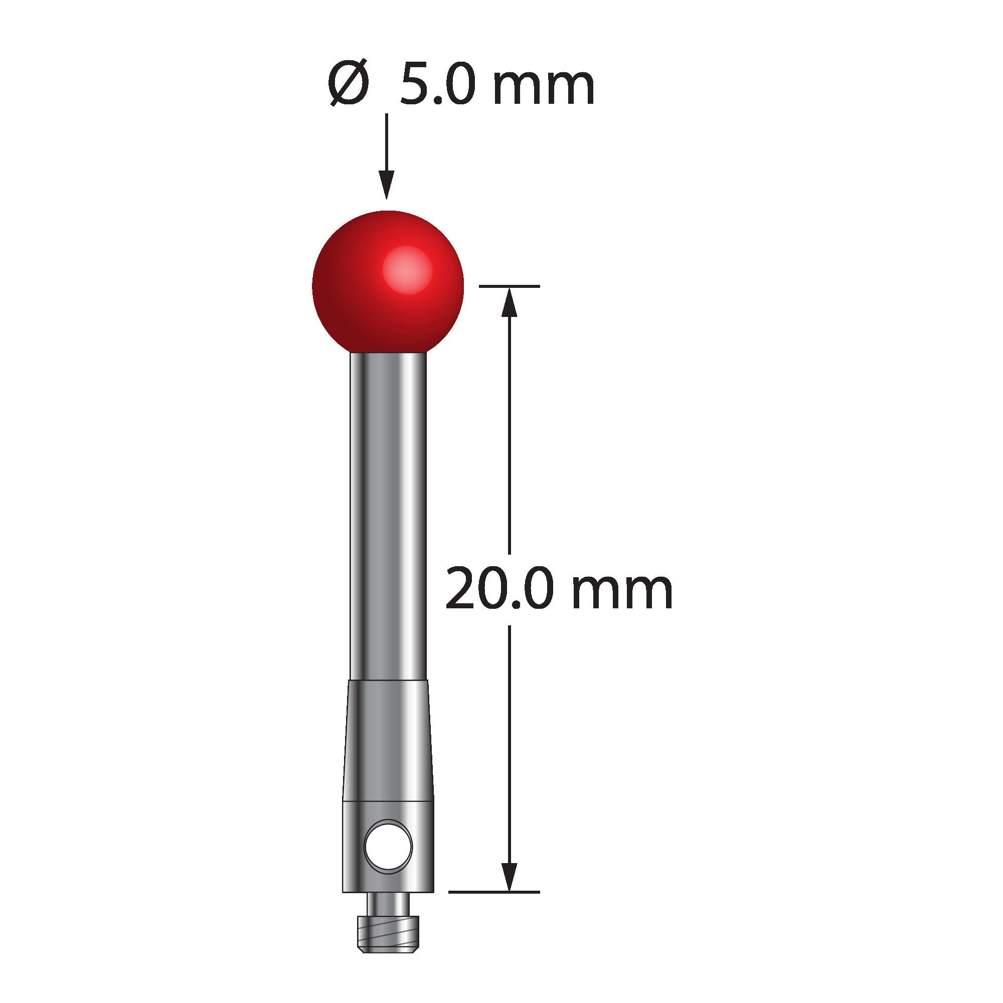 TM2-5022.5 M2 stylus with 5.0mm ruby ball, carbide stem, and stainless steel base, 20.0mm long by Q-Mark Manufacturing, Inc.