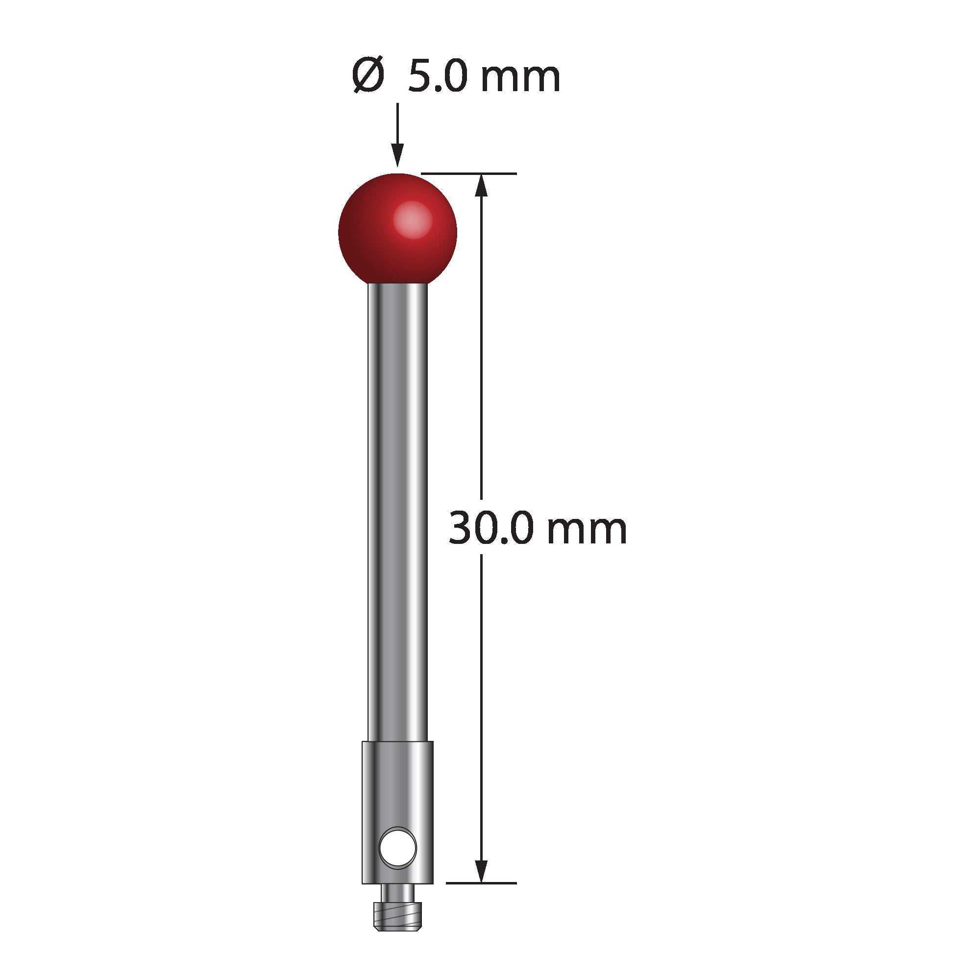 TM2-5030 M2 stylus, 5.0mm ruby ball, carbide stem, stainless steel base, 30.0mm long by Q-Mark Manufacturing, Inc.