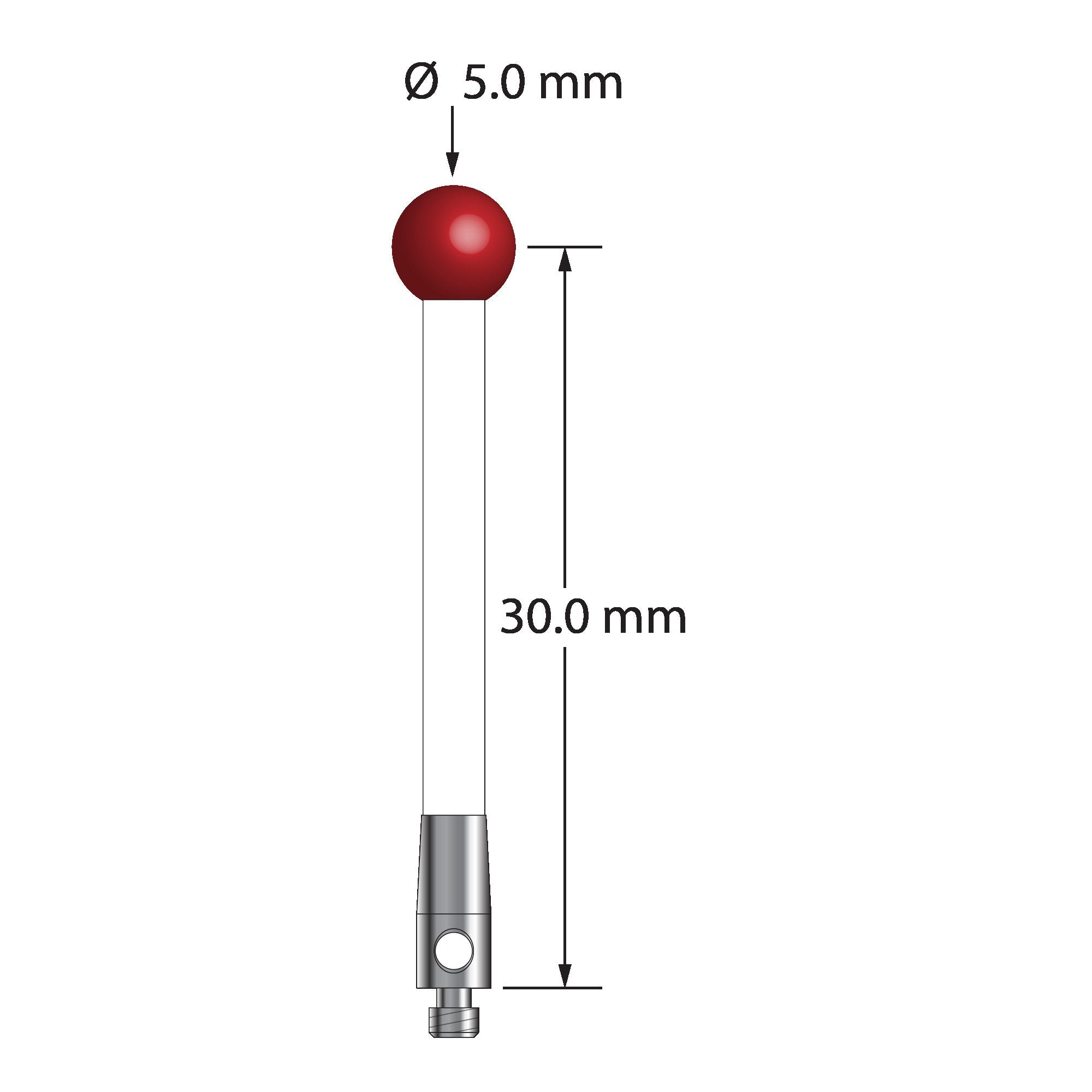TM2-5032.5-C M2 stylus with 5.0mm ruby ball, ceramic stem, and stainless steel base, 30.0mm long by Q-Mark Manufacturing, Inc.