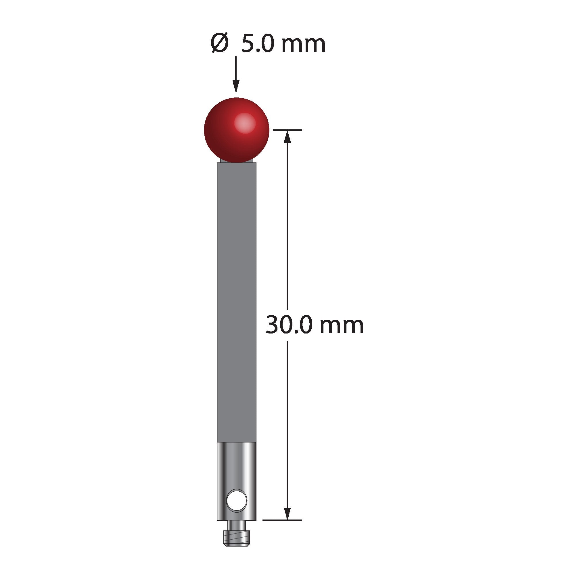 TM2-5032.5-G M2 stylus with 5.0mm ruby ball, carbon fiber stem, and stainless steel base by Q-Mark Manufacturing, Inc.
