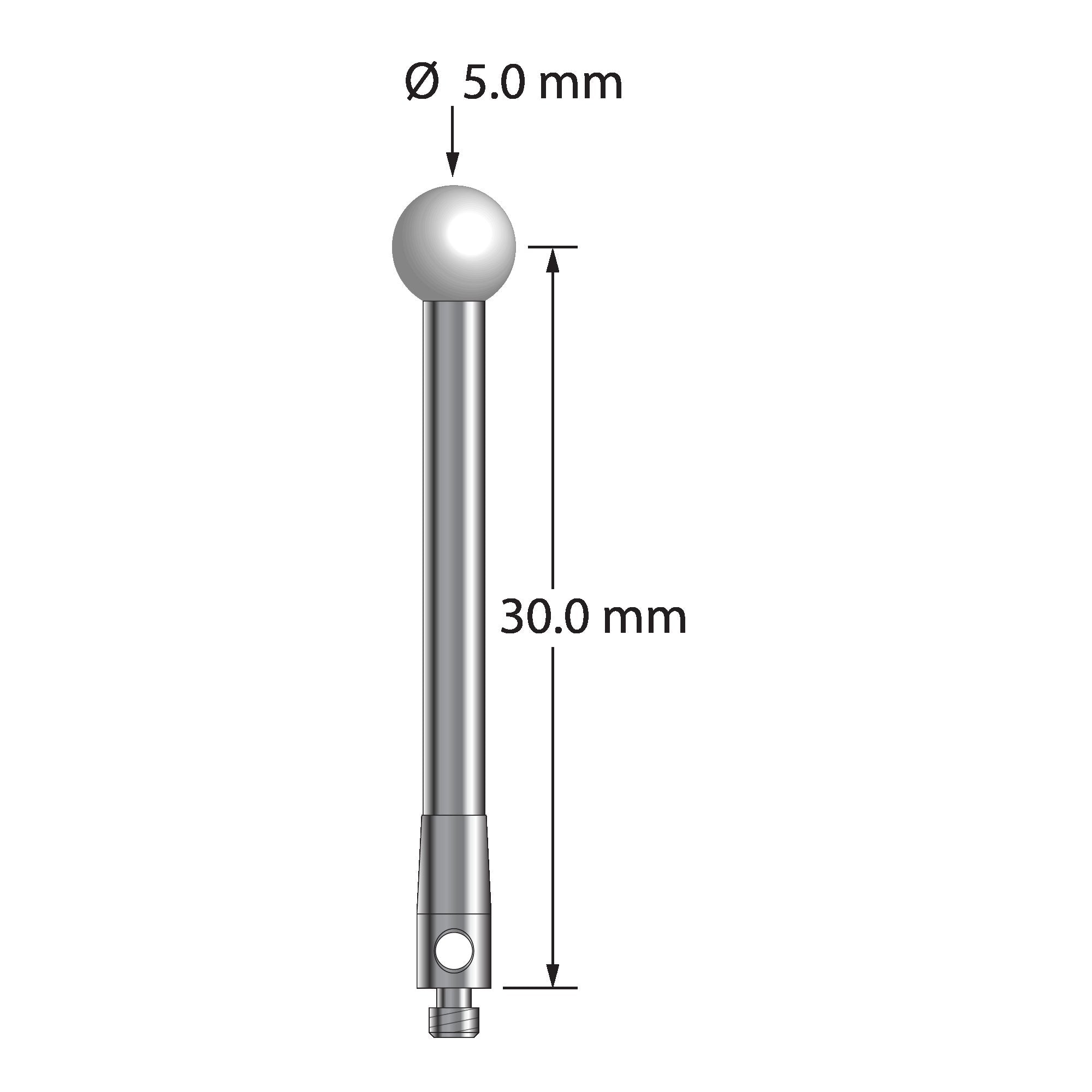 TM2-5032.5-Z M2 stylus with 5.0mm zirconia ball, carbide stem, and stainless steel base by Q-Mark Manufacturing, Inc.