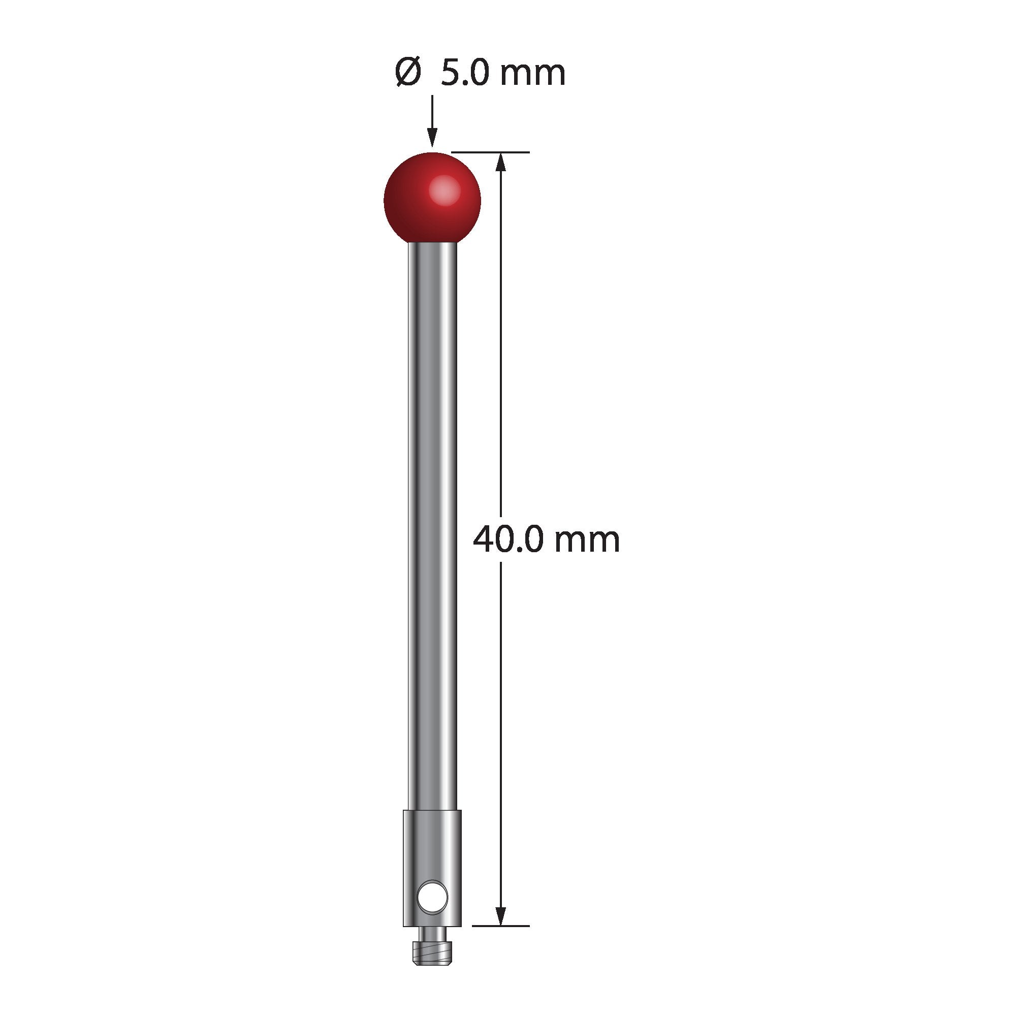 TM2-5040 M2 stylus with 5.0mm ruby ball, carbide stem, and stainless steel base, 40.0mm long by Q-Mark Manufacturing, Inc.