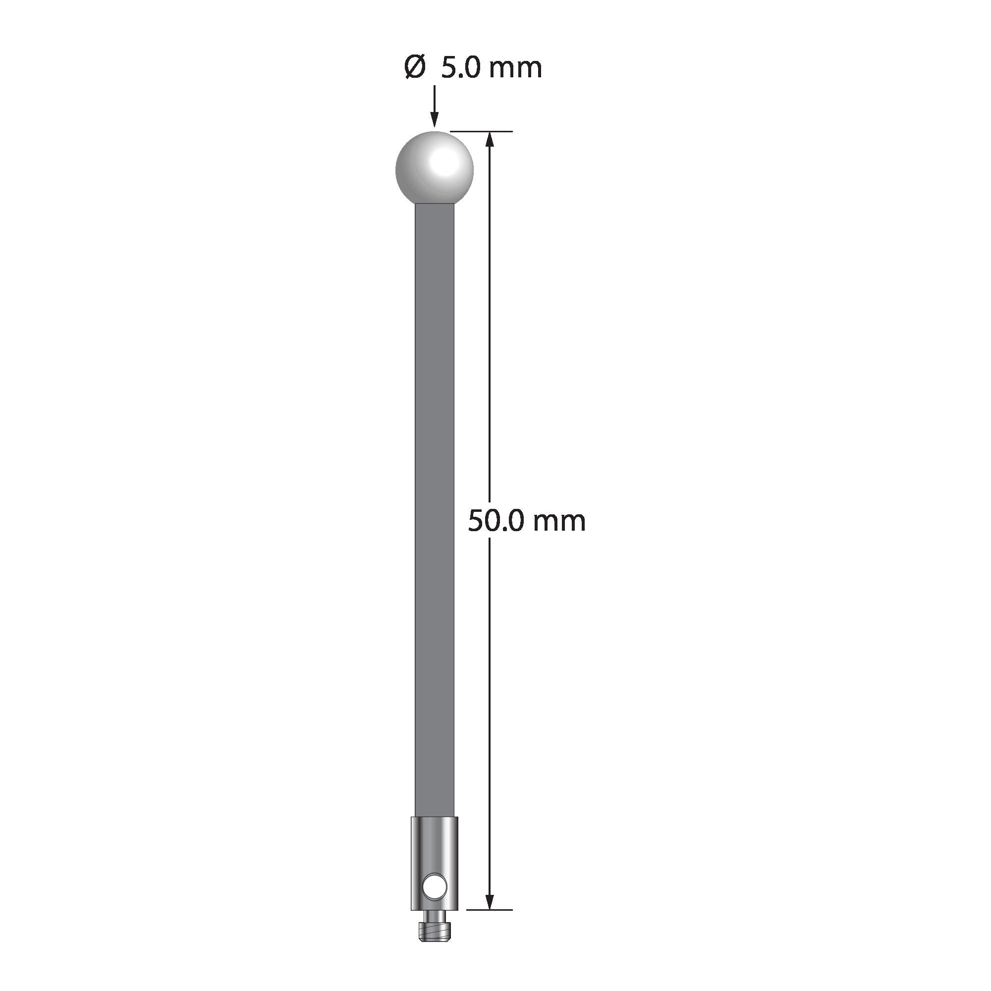 TM2-5050-G-Z M2 stylus with 5.0mm zirconia ball, carbon fiber stem, and stainless steel base, 50.0mm long by Q-Mark Manufacturing, Inc.