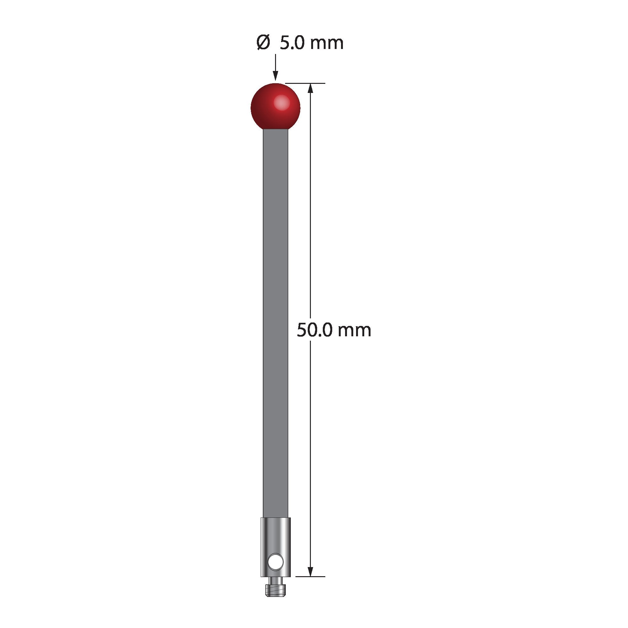 TM2-5050-G M2 stylus with 5.0mm ruby ball, carbon fiber stem, and stainless steel base, 50.0mm long by Q-Mark Manufacturing, Inc.